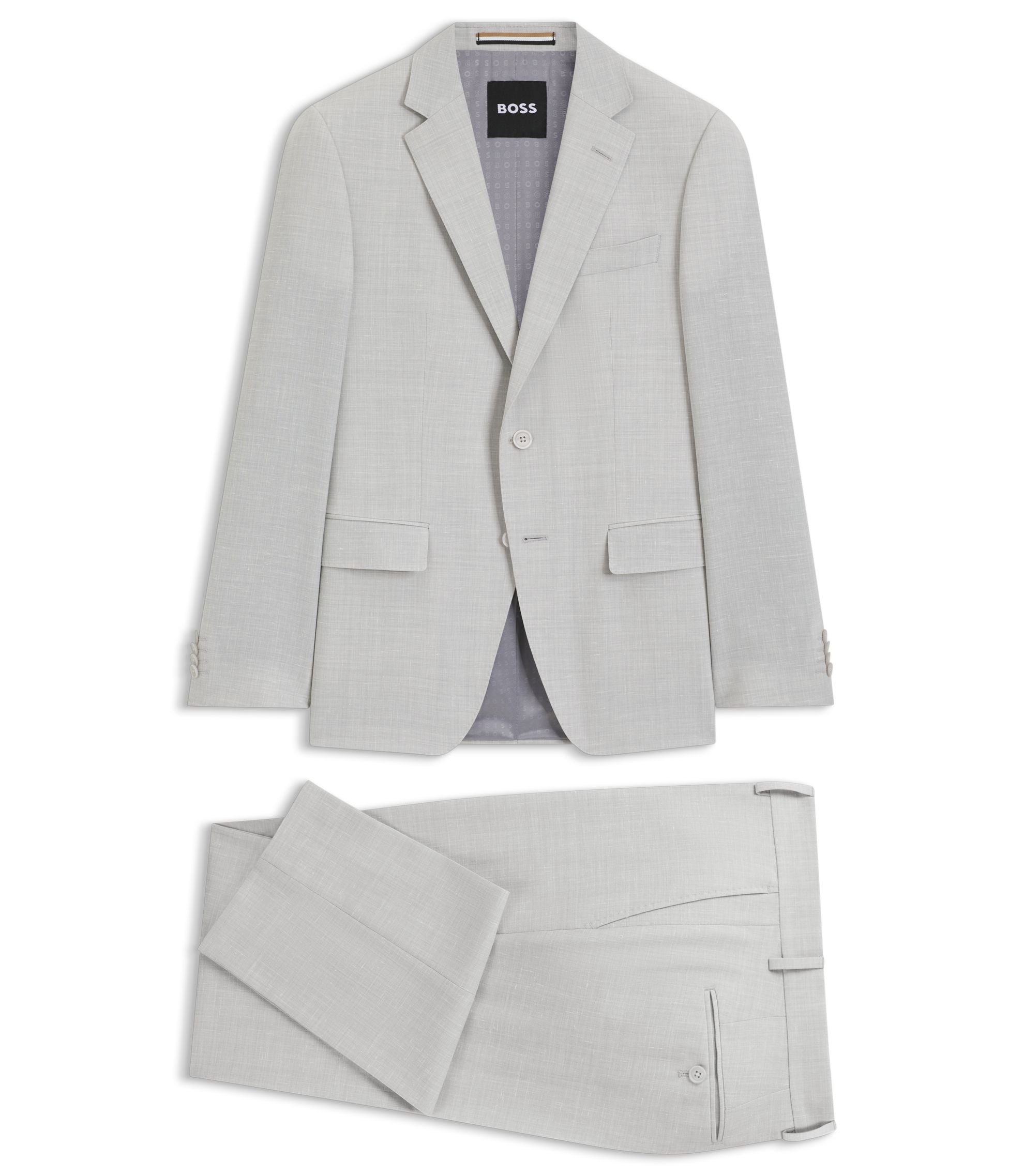 Boss Two Piece Slim Fit Suit In Micro Patterned Cloth Light Grey