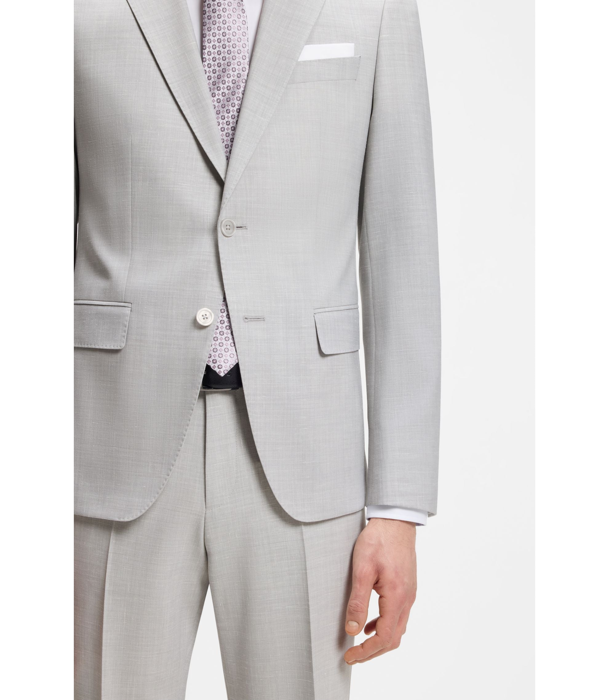 Boss Two Piece Slim Fit Suit In Micro Patterned Cloth Light Grey