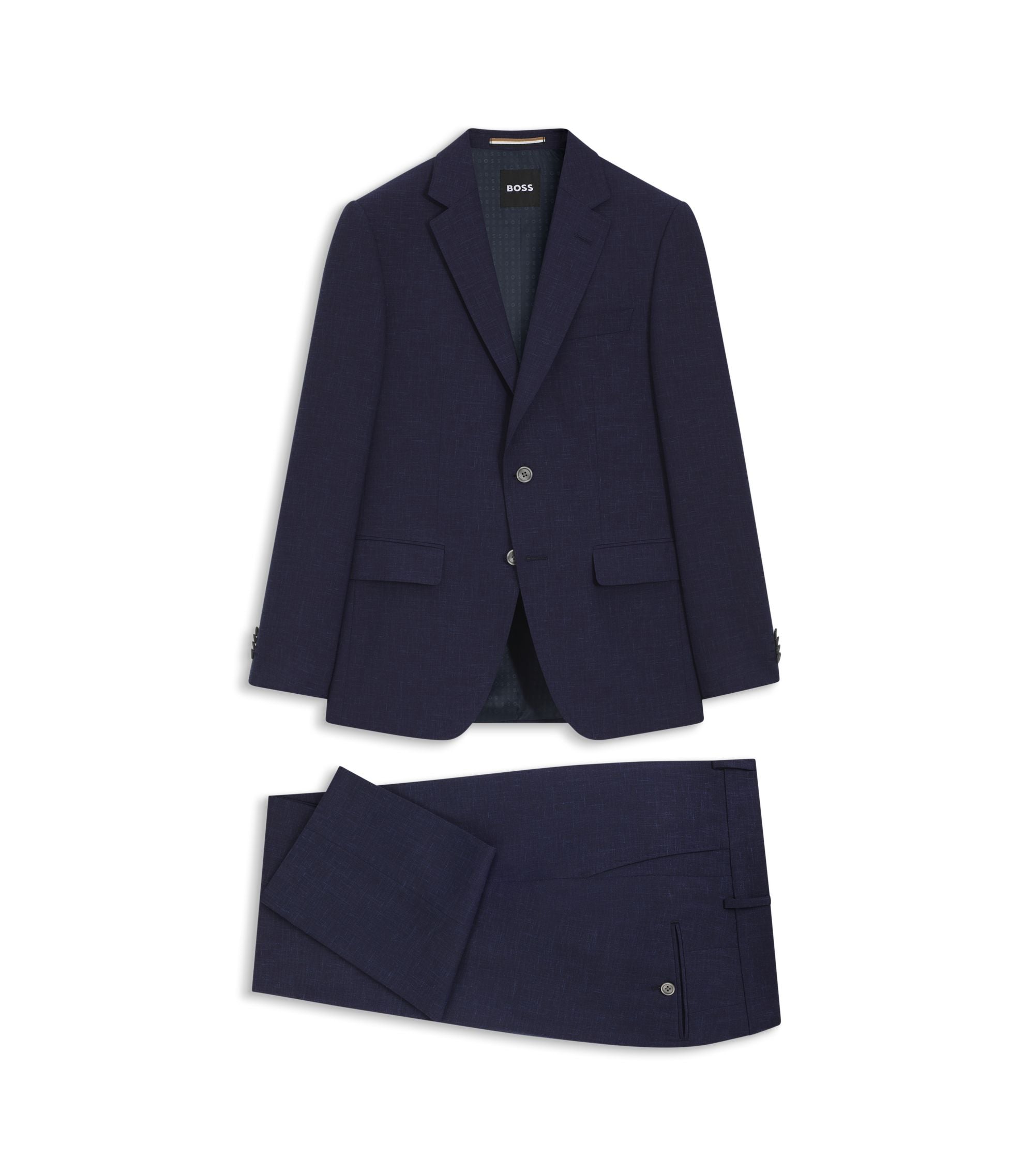Boss Two Piece Slim Fit Suit In Micro Patterned Cloth Dark Blue