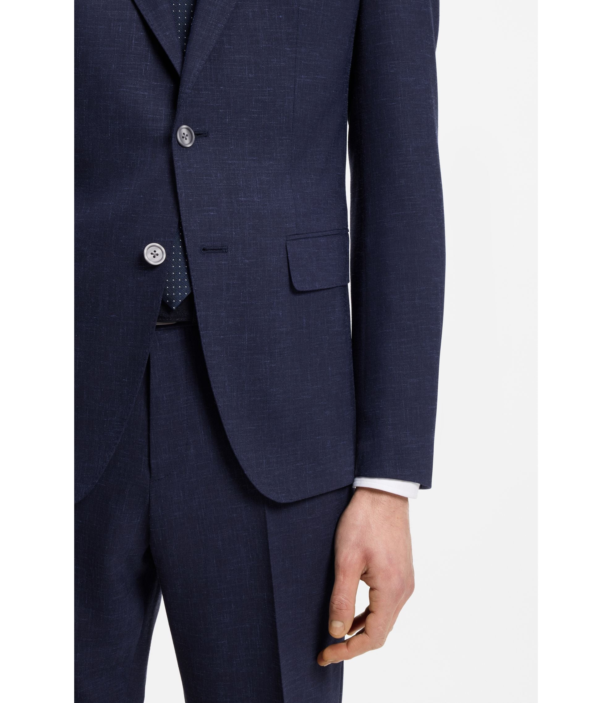 Boss Two Piece Slim Fit Suit In Micro Patterned Cloth Dark Blue