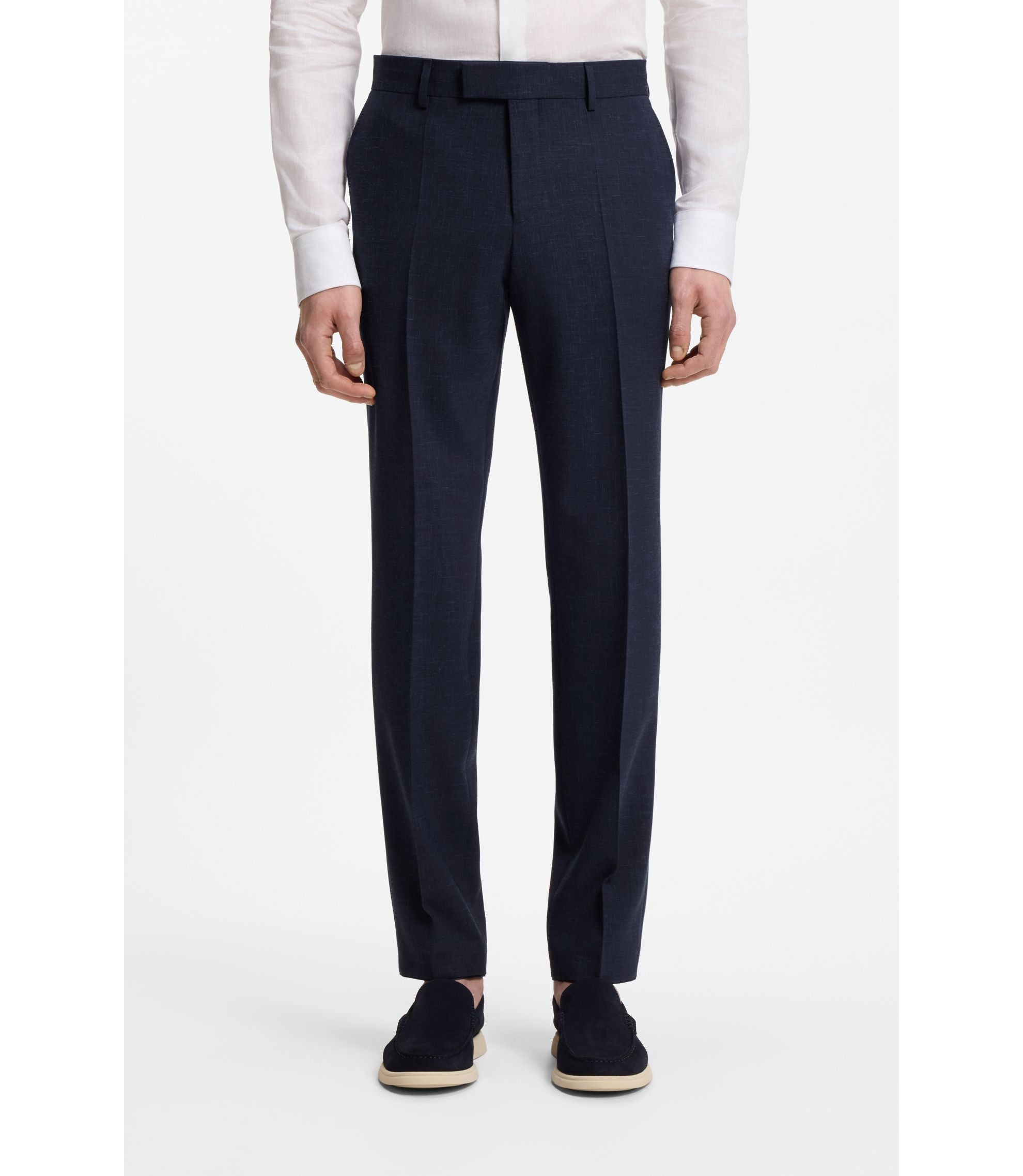 Boss Two Piece Slim Fit Suit In Micro Patterned Cloth Dark Blue