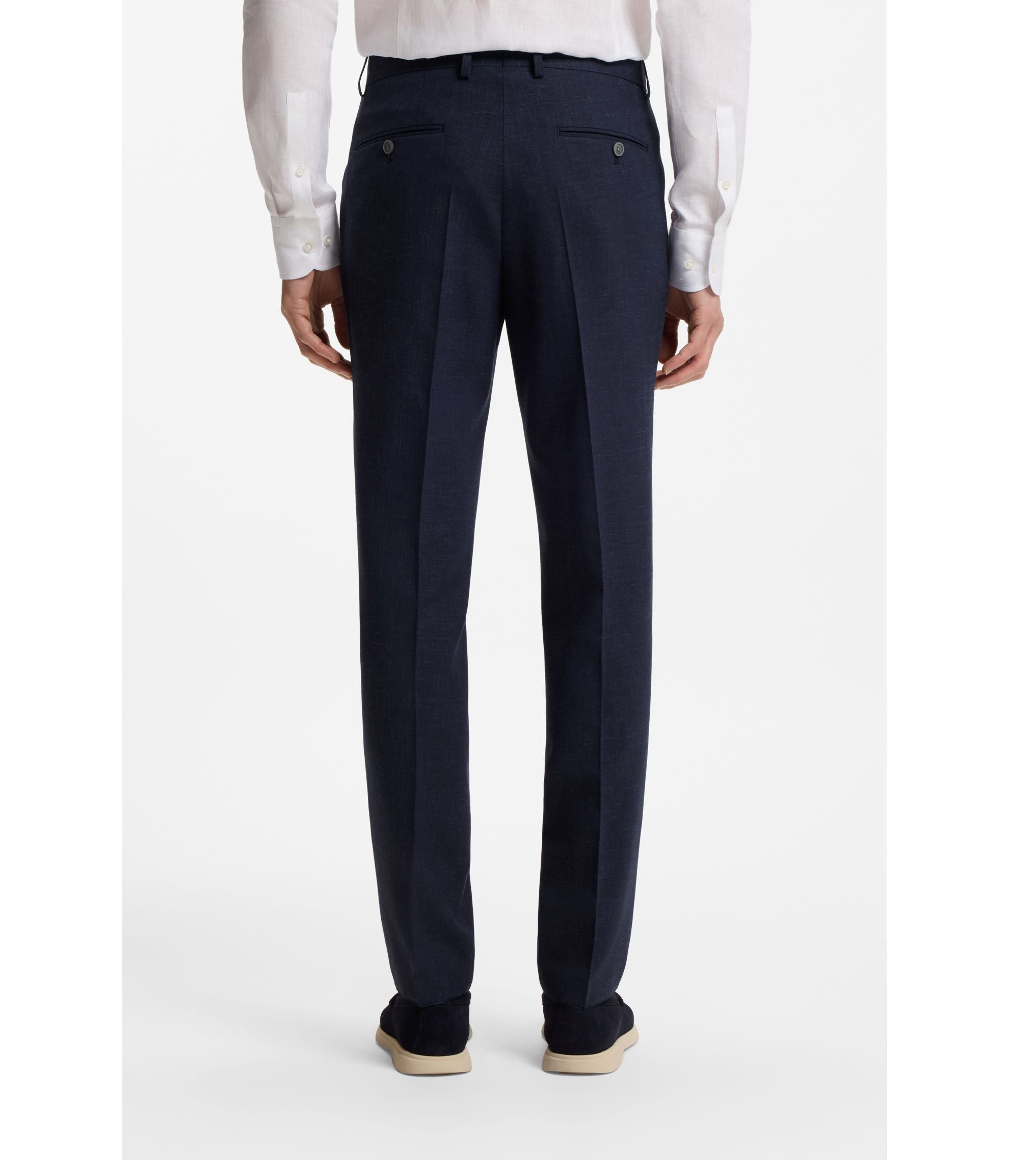 Boss Two Piece Slim Fit Suit In Micro Patterned Cloth Dark Blue