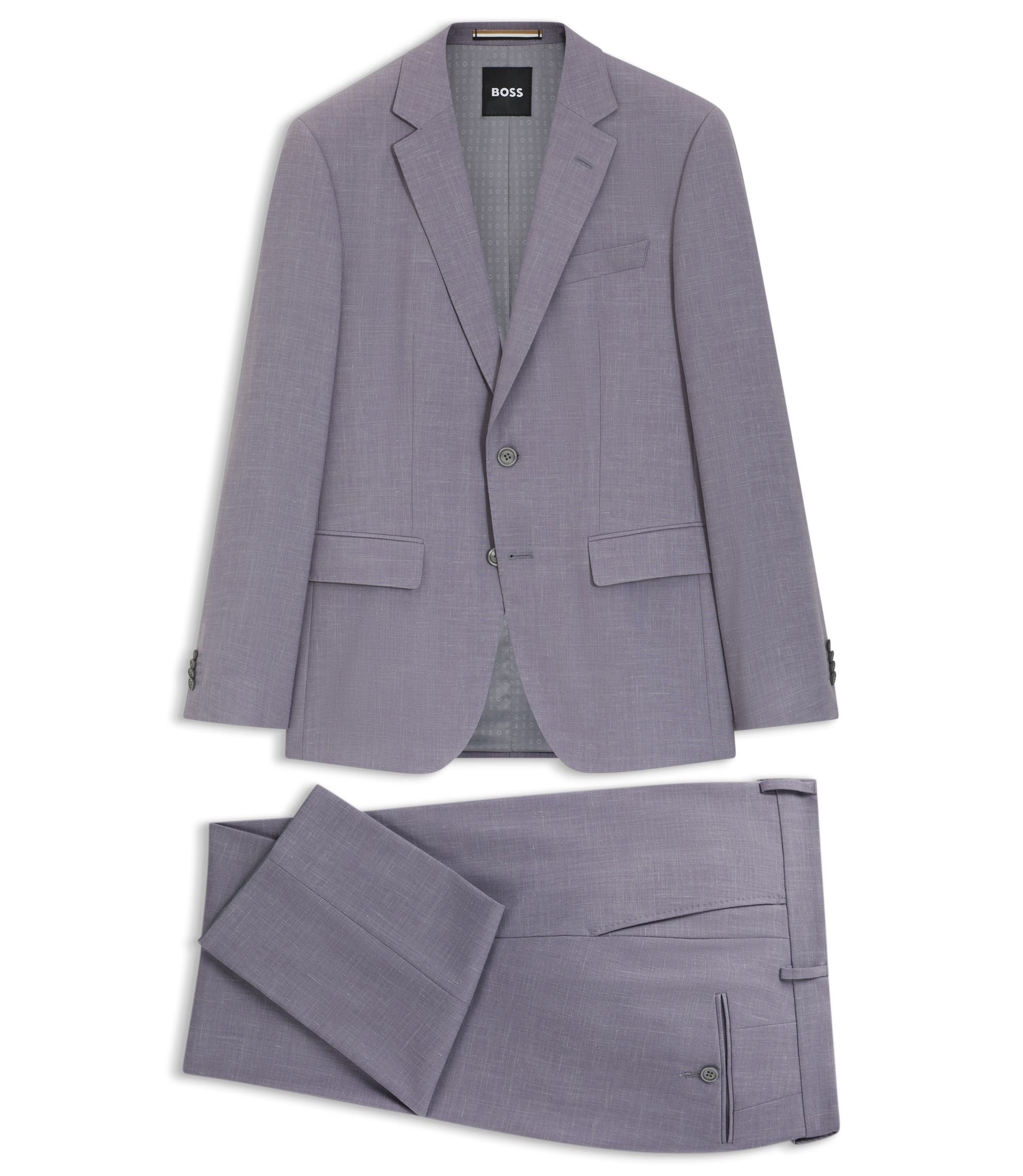 Boss Two Piece Slim Fit Suit In Micro Patterned Cloth Purple
