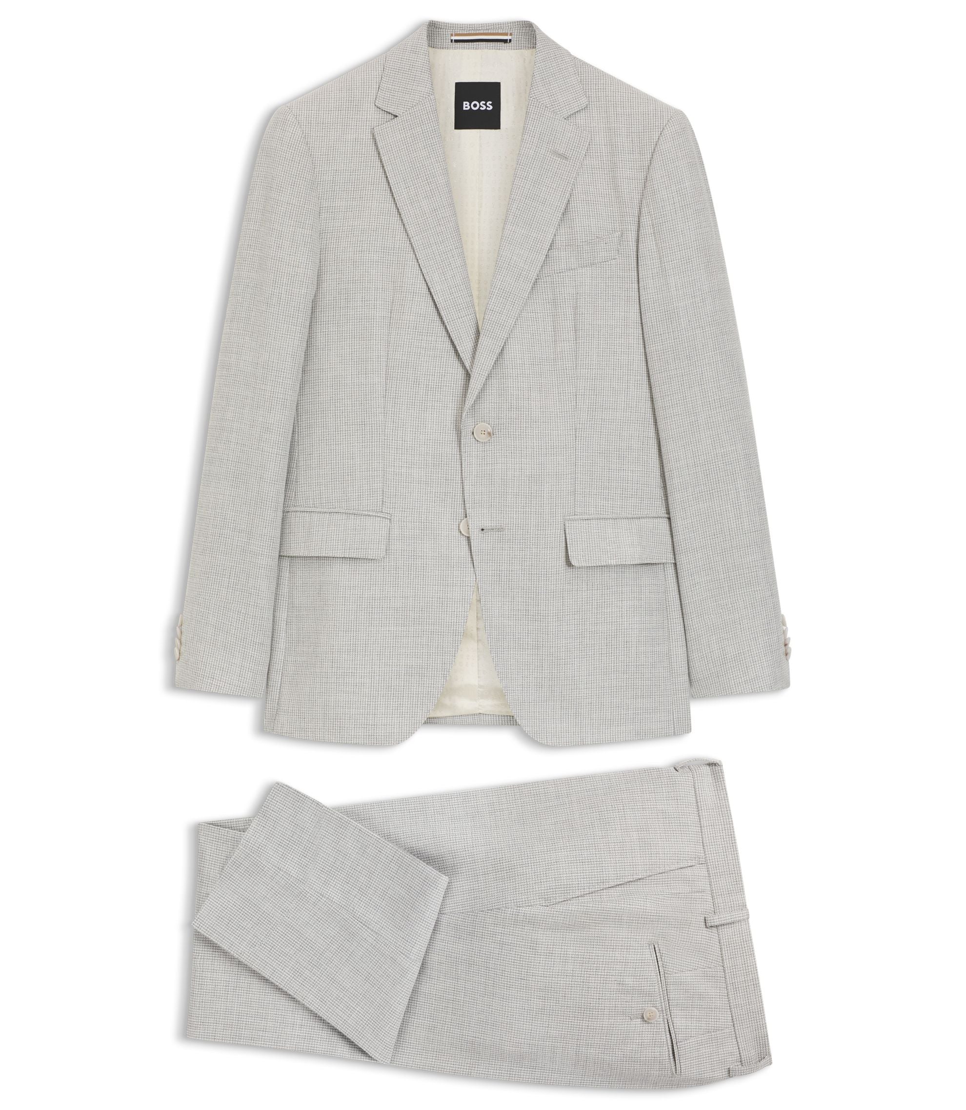Boss Two Piece Slim Fit Suit In Cotton And Virgin Wool Light Grey