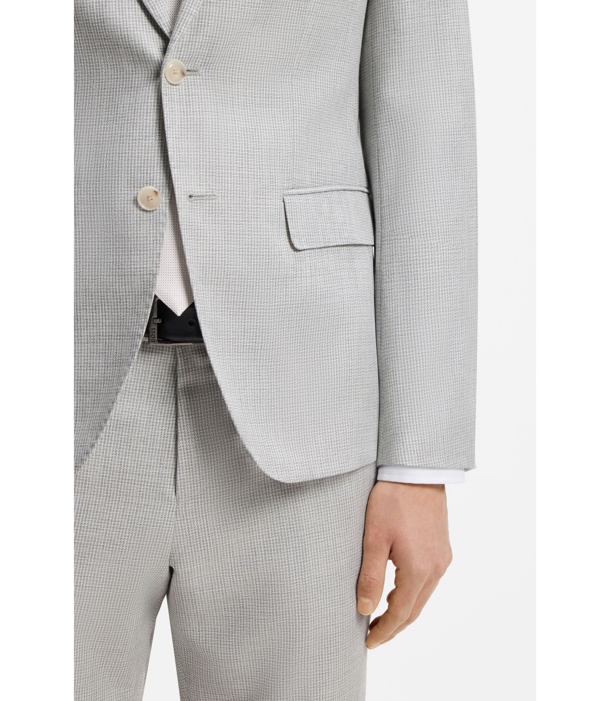 Boss Two Piece Slim Fit Suit In Cotton And Virgin Wool Light Grey