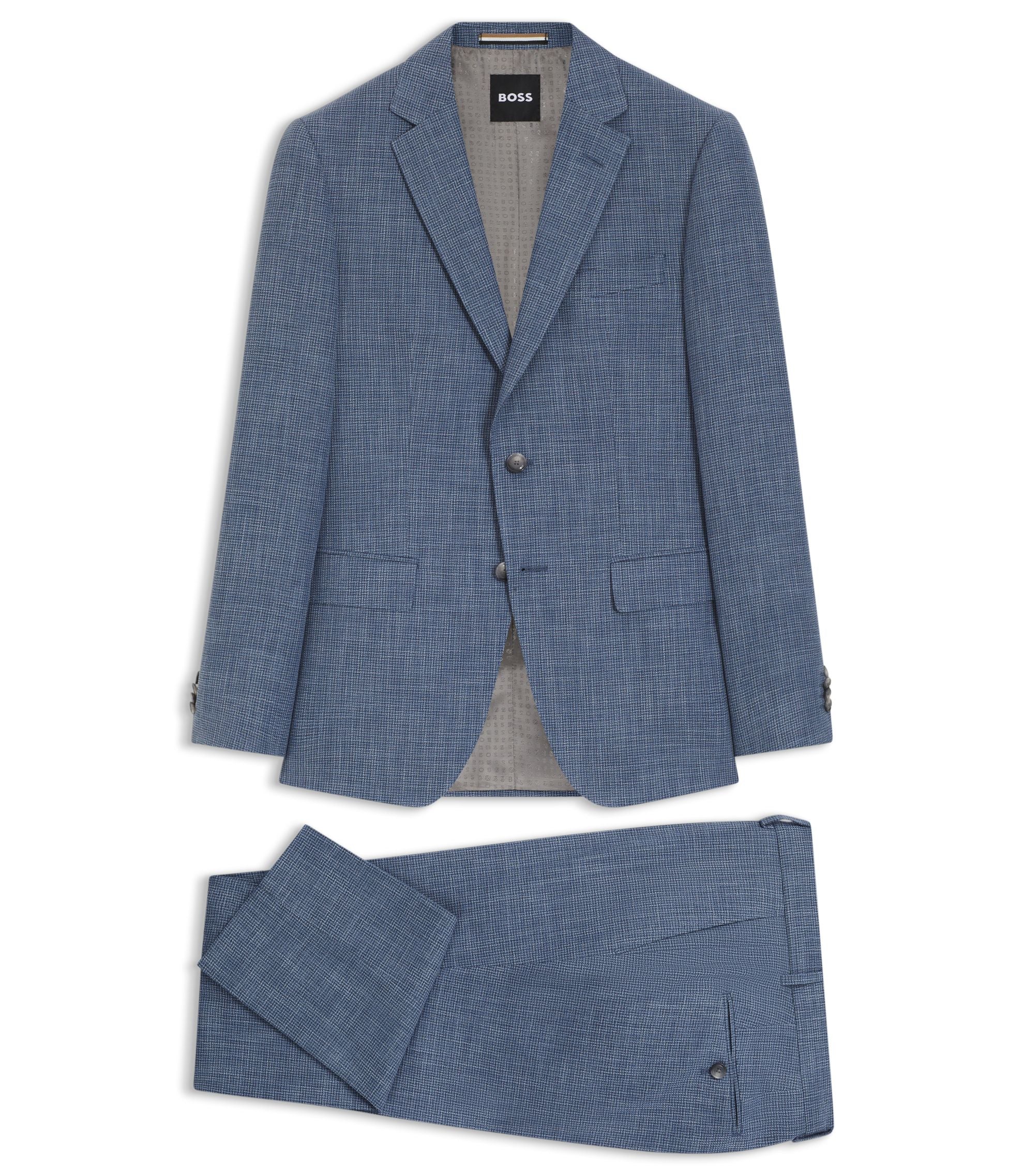 Boss Two Piece Slim Fit Suit In Cotton And Virgin Wool Light Blue
