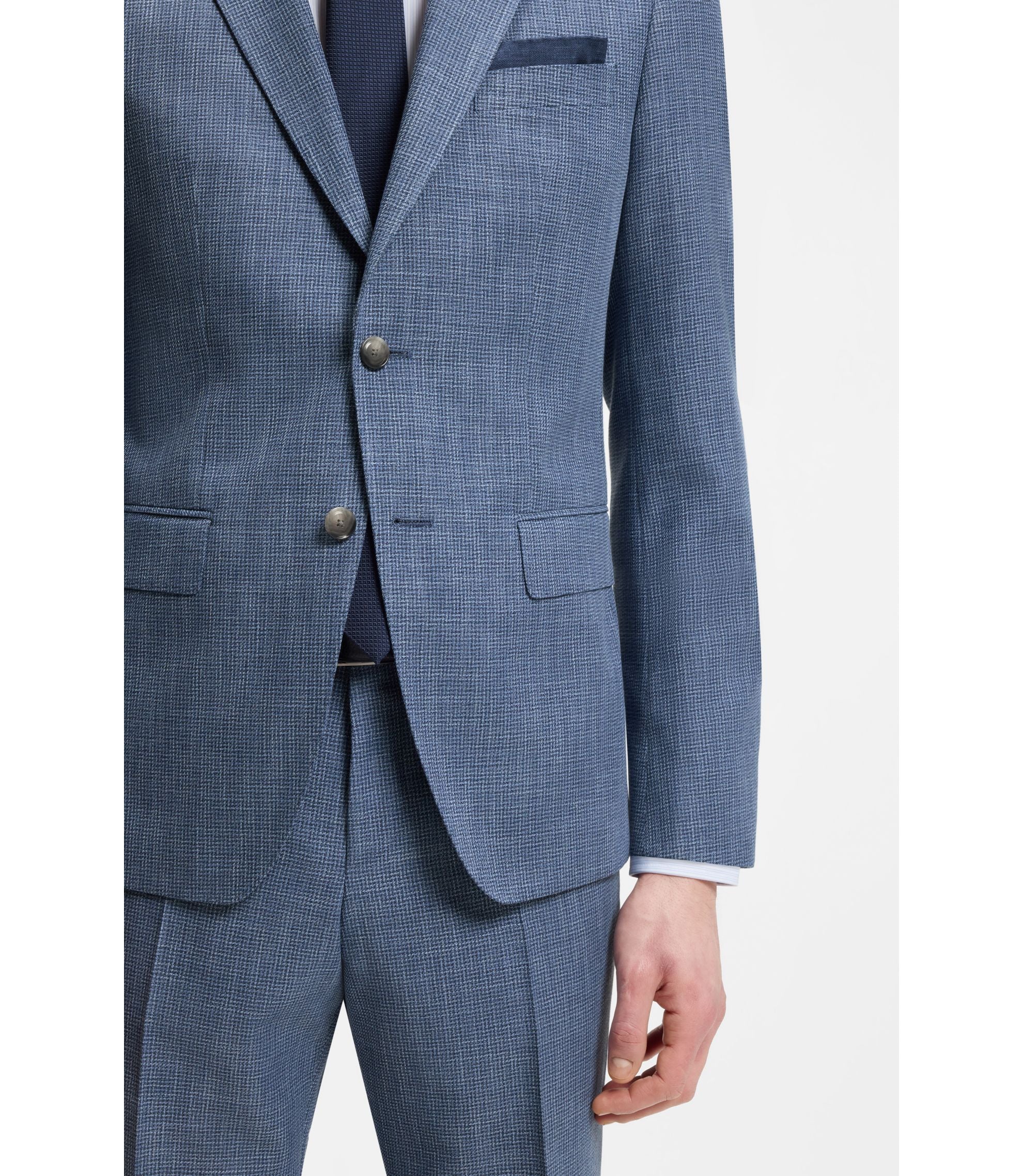 Boss Two Piece Slim Fit Suit In Cotton And Virgin Wool Light Blue