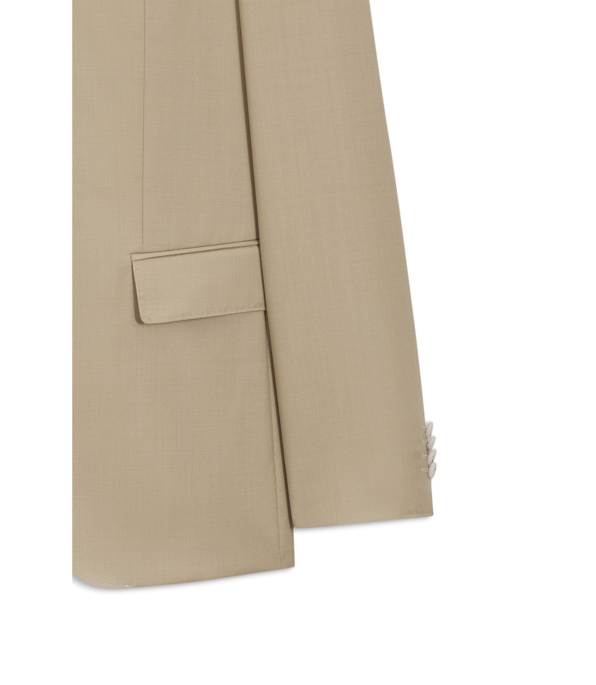 Boss Three Piece Slim Fit Suit In Virgin Wool Serge Light Beige