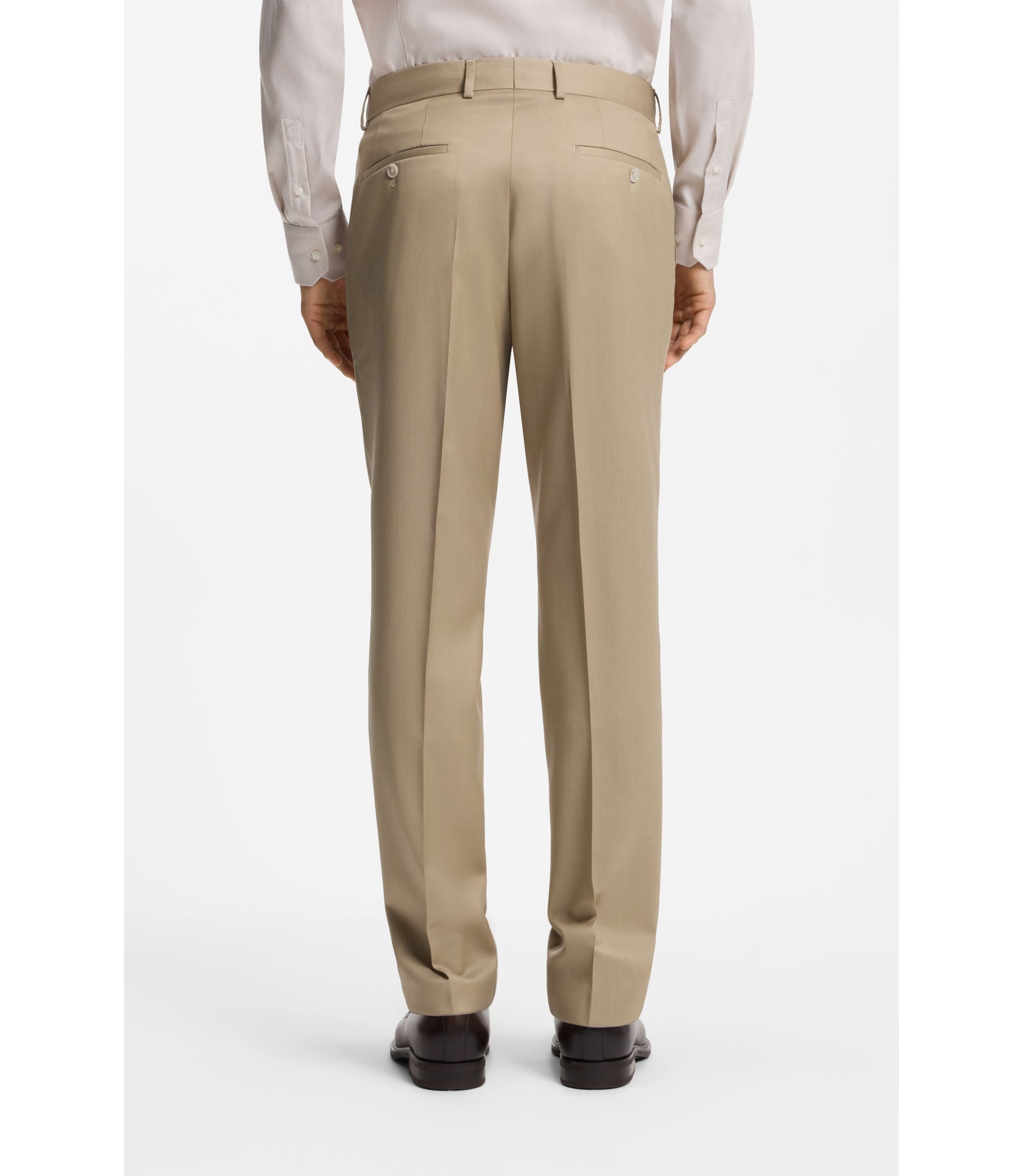 Boss Three Piece Slim Fit Suit In Virgin Wool Serge Light Beige