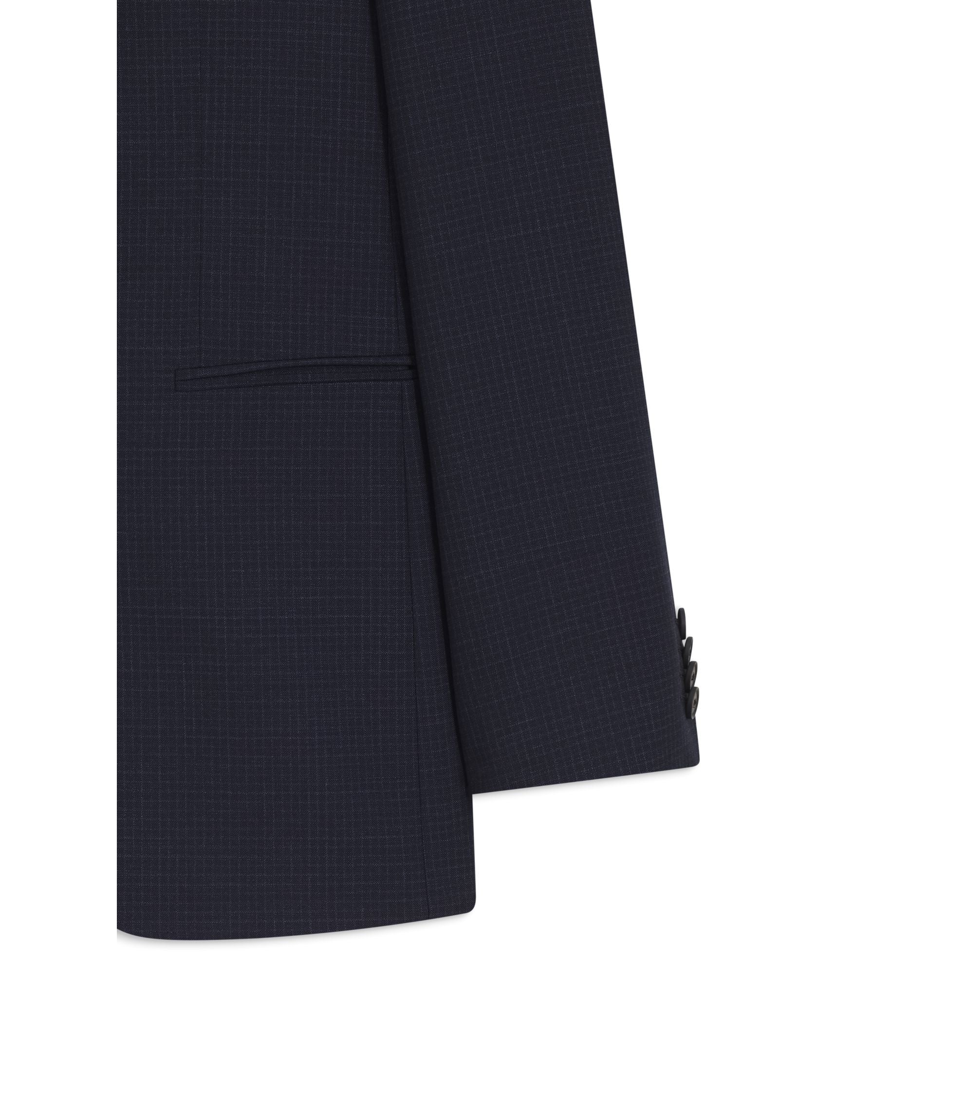Boss Two Piece Slim Fit Suit In Checked Virgin Wool Dark Blue