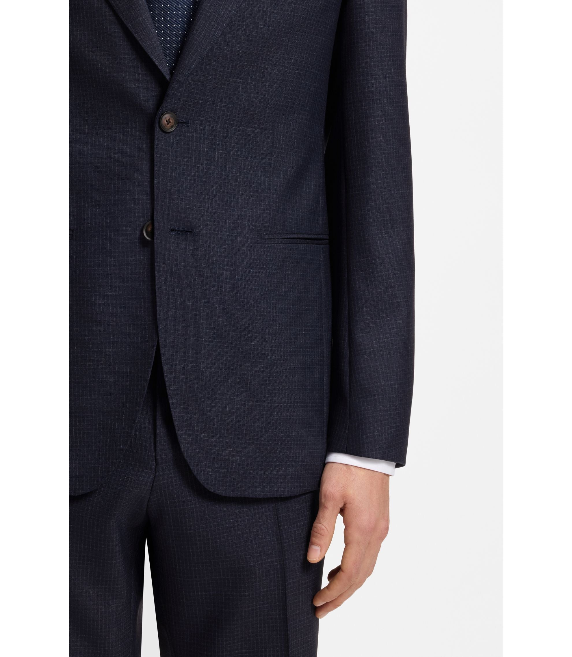 Boss Two Piece Slim Fit Suit In Checked Virgin Wool Dark Blue
