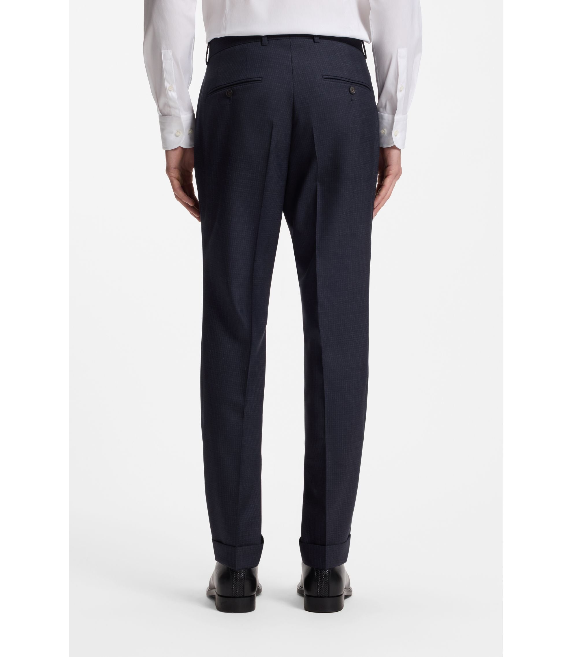 Boss Two Piece Slim Fit Suit In Checked Virgin Wool Dark Blue
