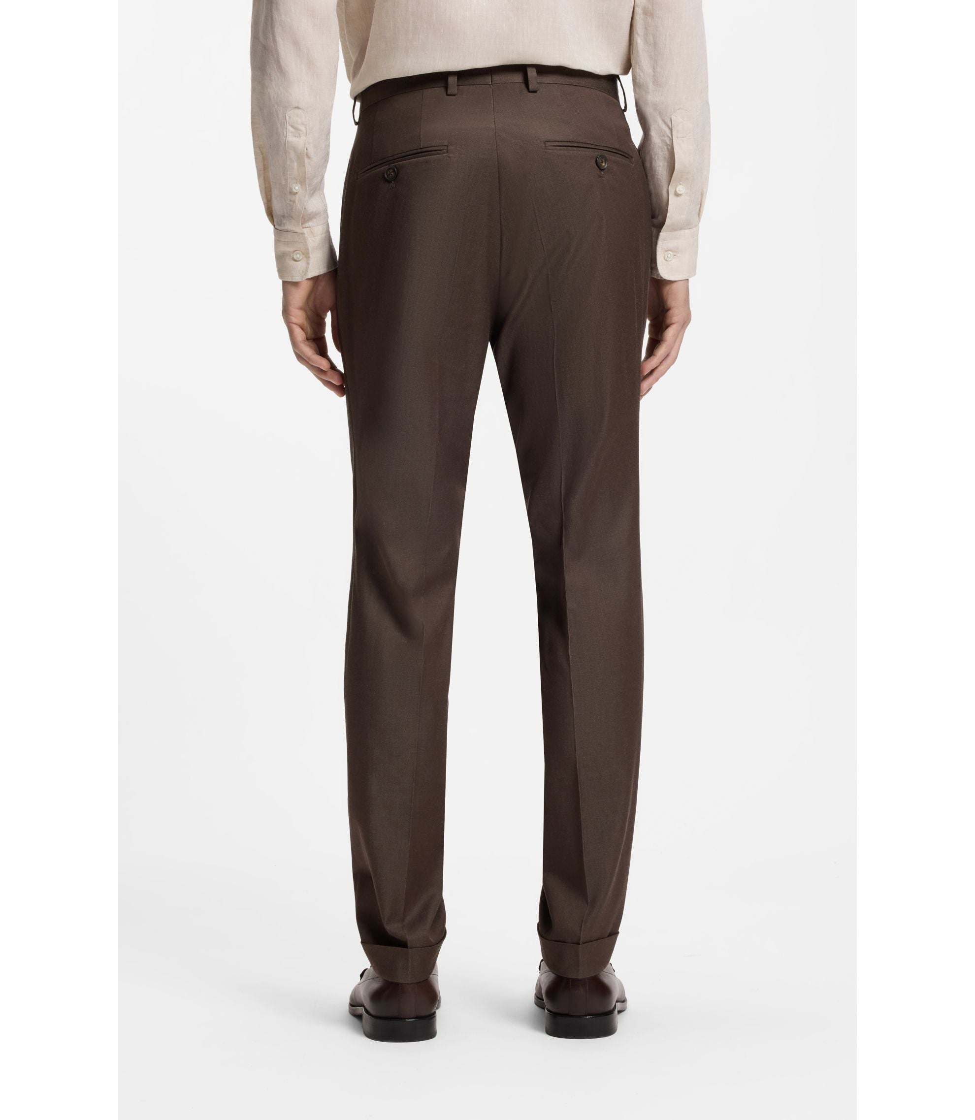 Boss Two Piece Slim Fit Suit In Stretch Cotton Dark Brown