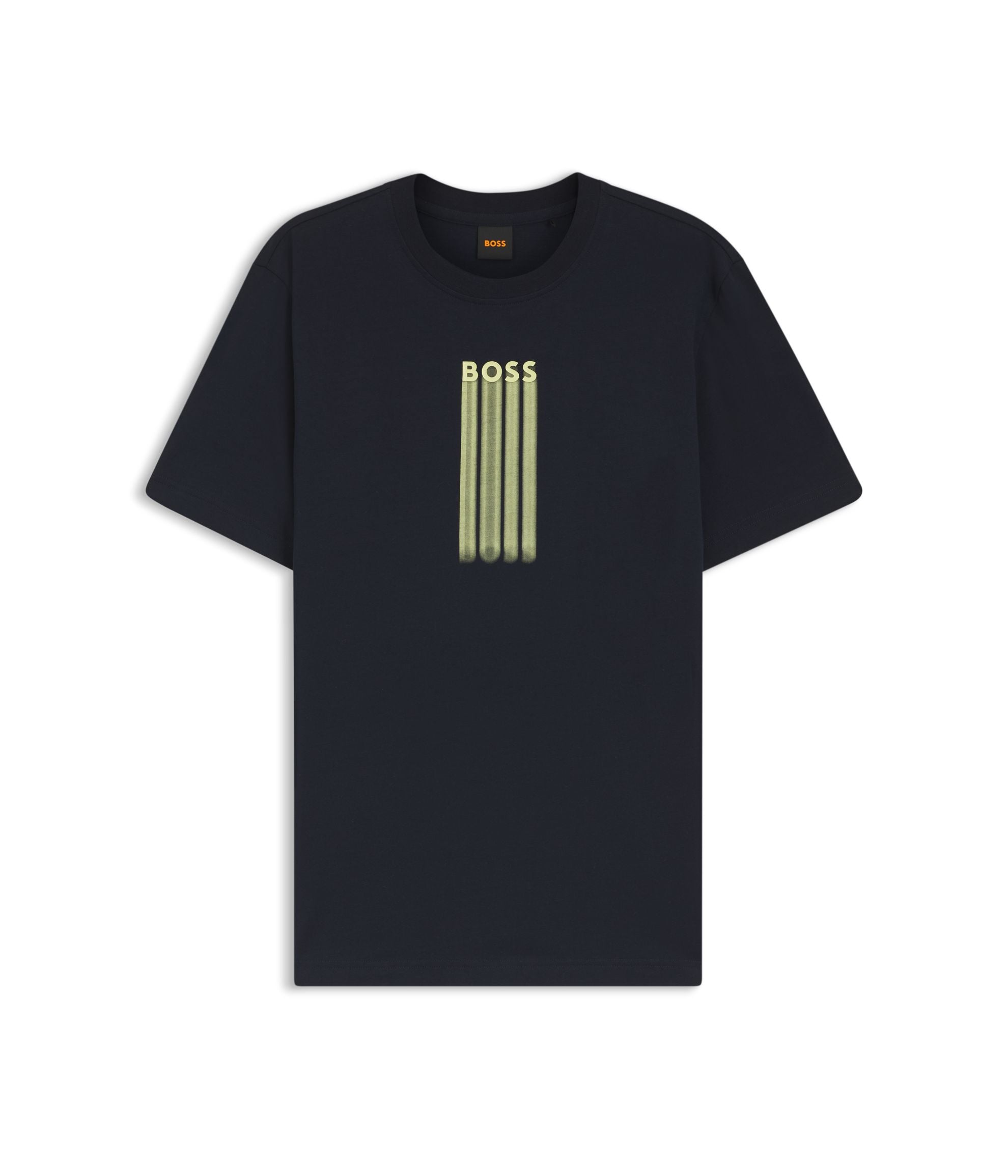Boss Logo Artwork T Shirt In Cotton Jersey Dark Blue