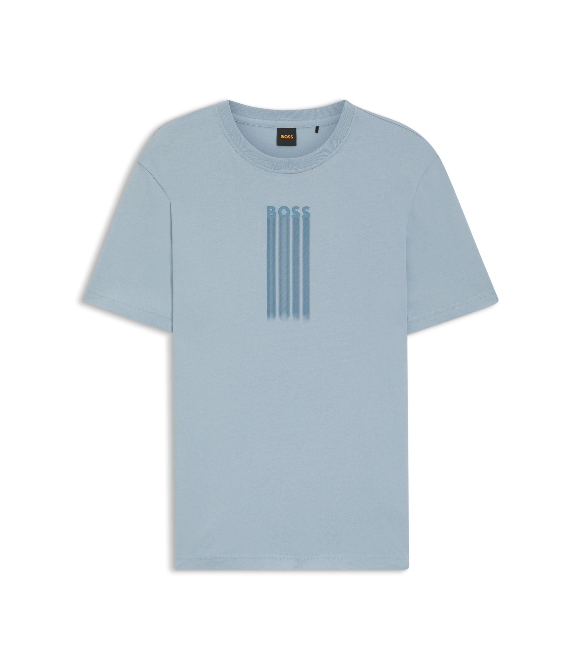 Boss Logo Artwork T Shirt In Cotton Jersey Light Blue