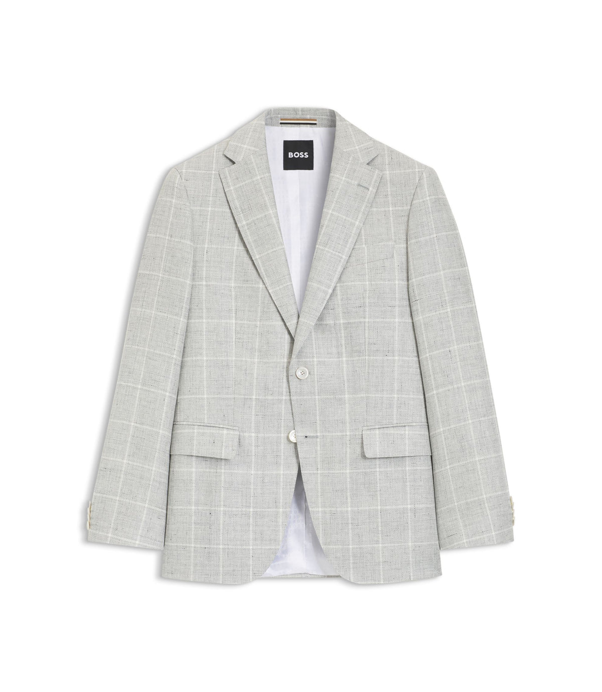 Boss Checked Slim Fit Jacket In Linen And Virgin Wool Light Grey