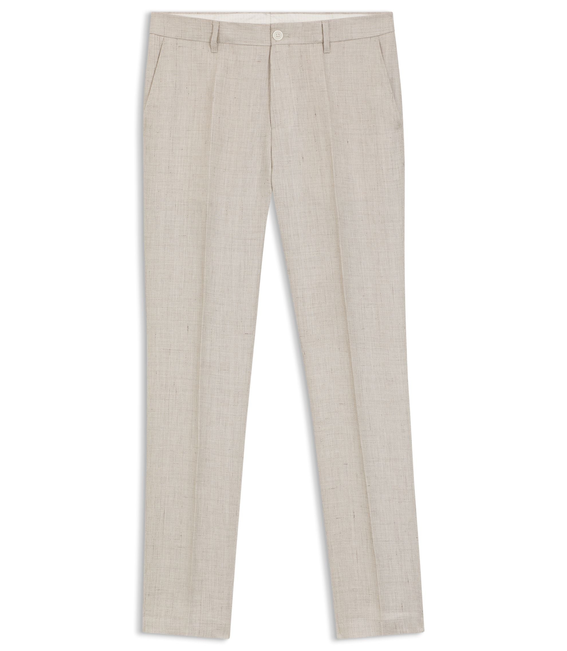 Boss Slim Fit Trousers In A Linen Blend Light Grey