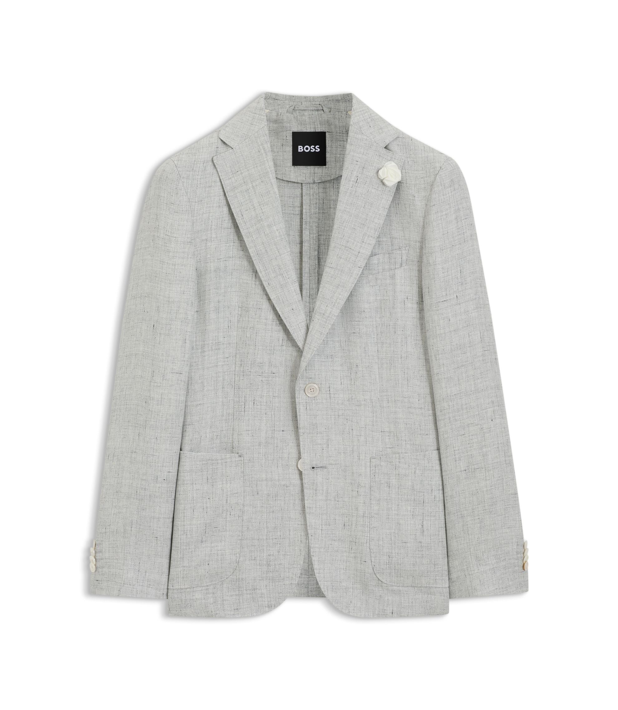 Boss Slim Fit Jacket In Patterned Linen Light Grey
