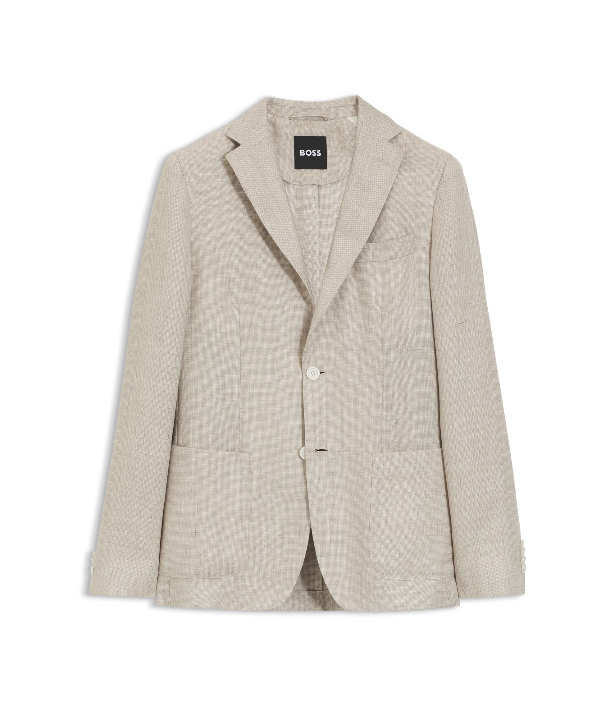 Boss Slim Fit Jacket In A Linen Blend Light Grey