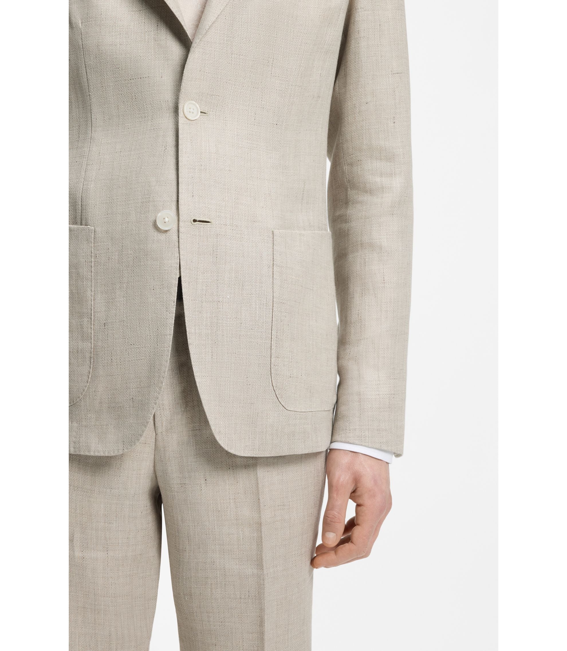 Boss Slim Fit Jacket In A Linen Blend Light Grey