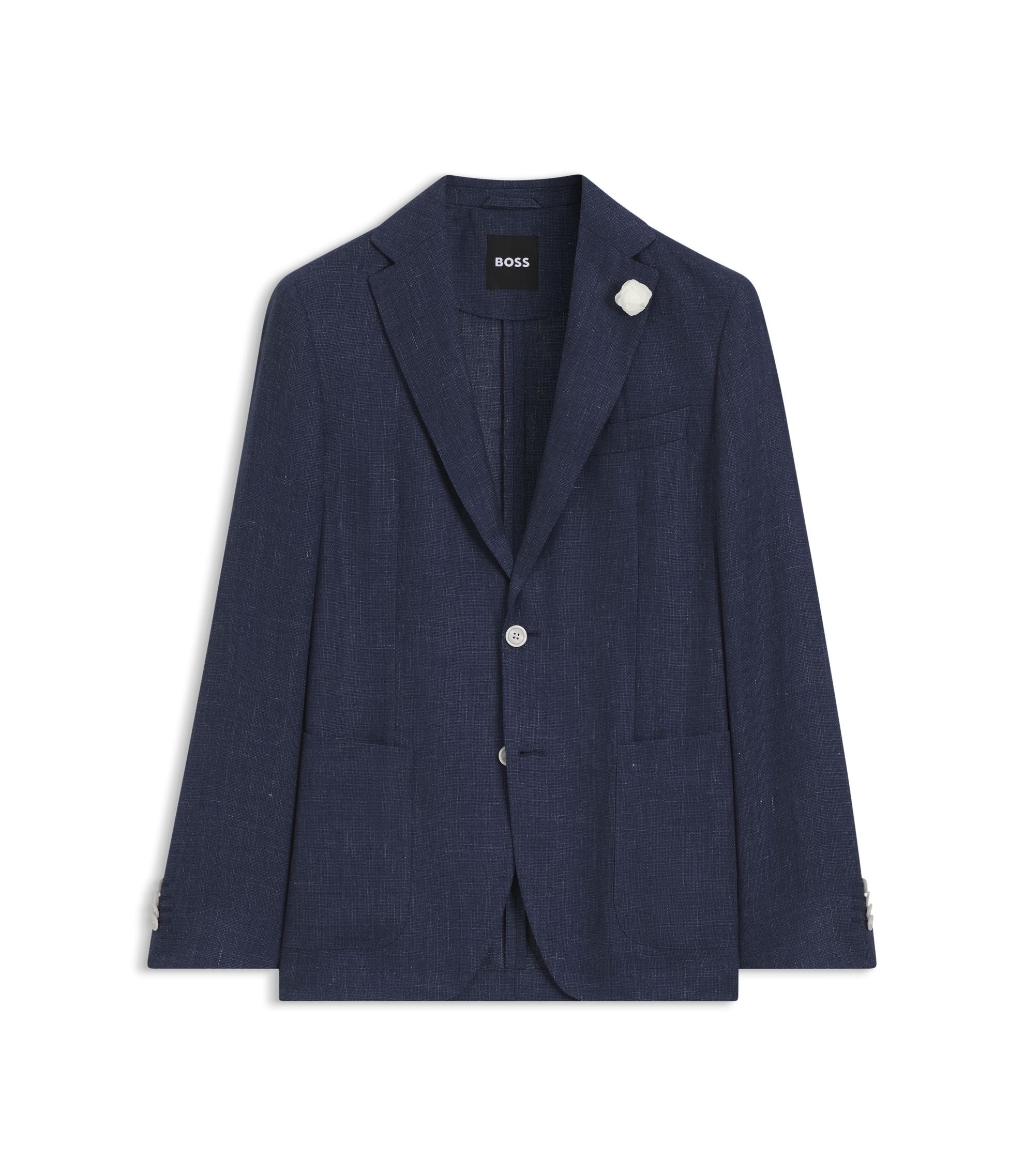 Boss Slim Fit Jacket In A Linen Blend Light Blue