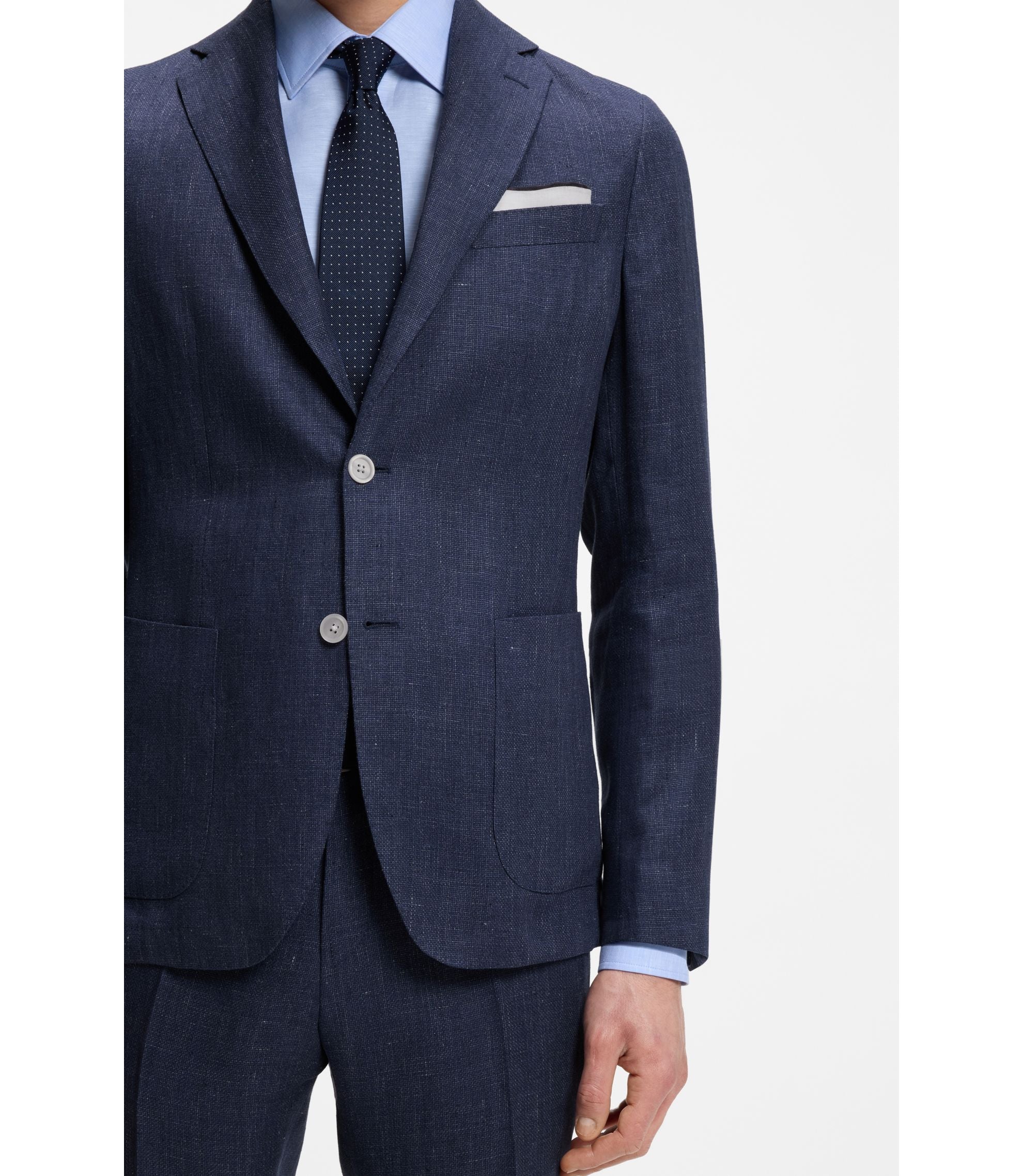 Boss Slim Fit Jacket In A Linen Blend Light Blue