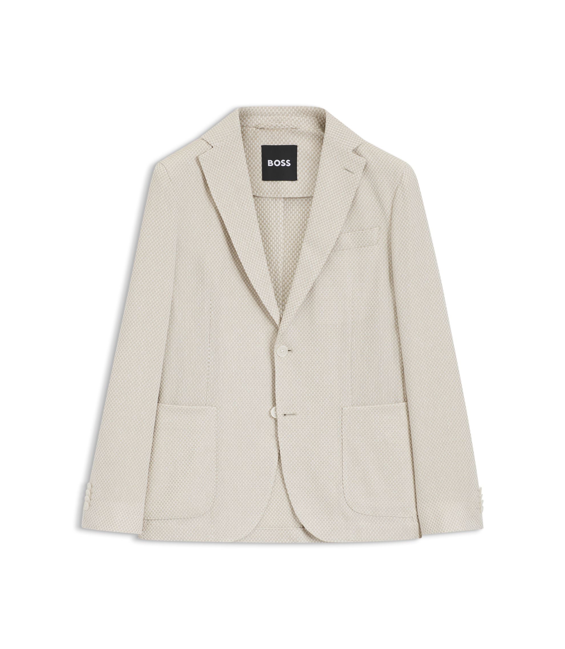 Boss Patterned Slim Fit Jacket In A Cotton Blend Light Beige