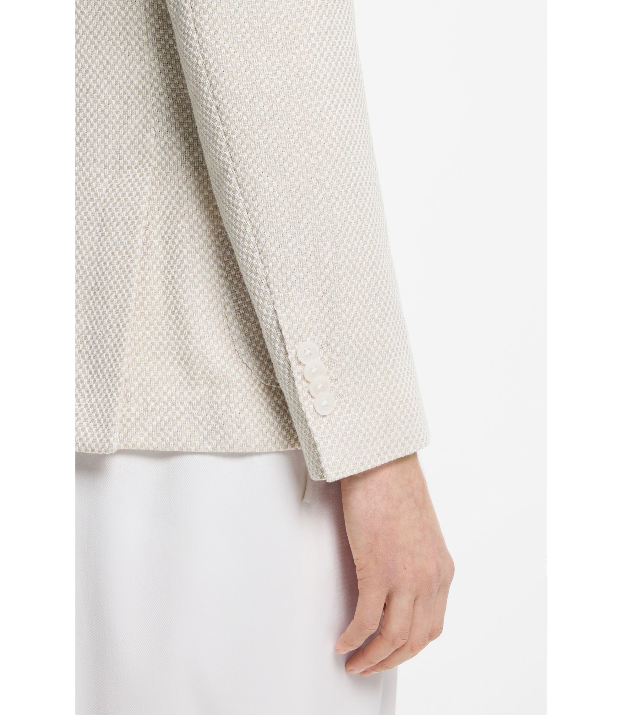 Boss Patterned Slim Fit Jacket In A Cotton Blend Light Beige