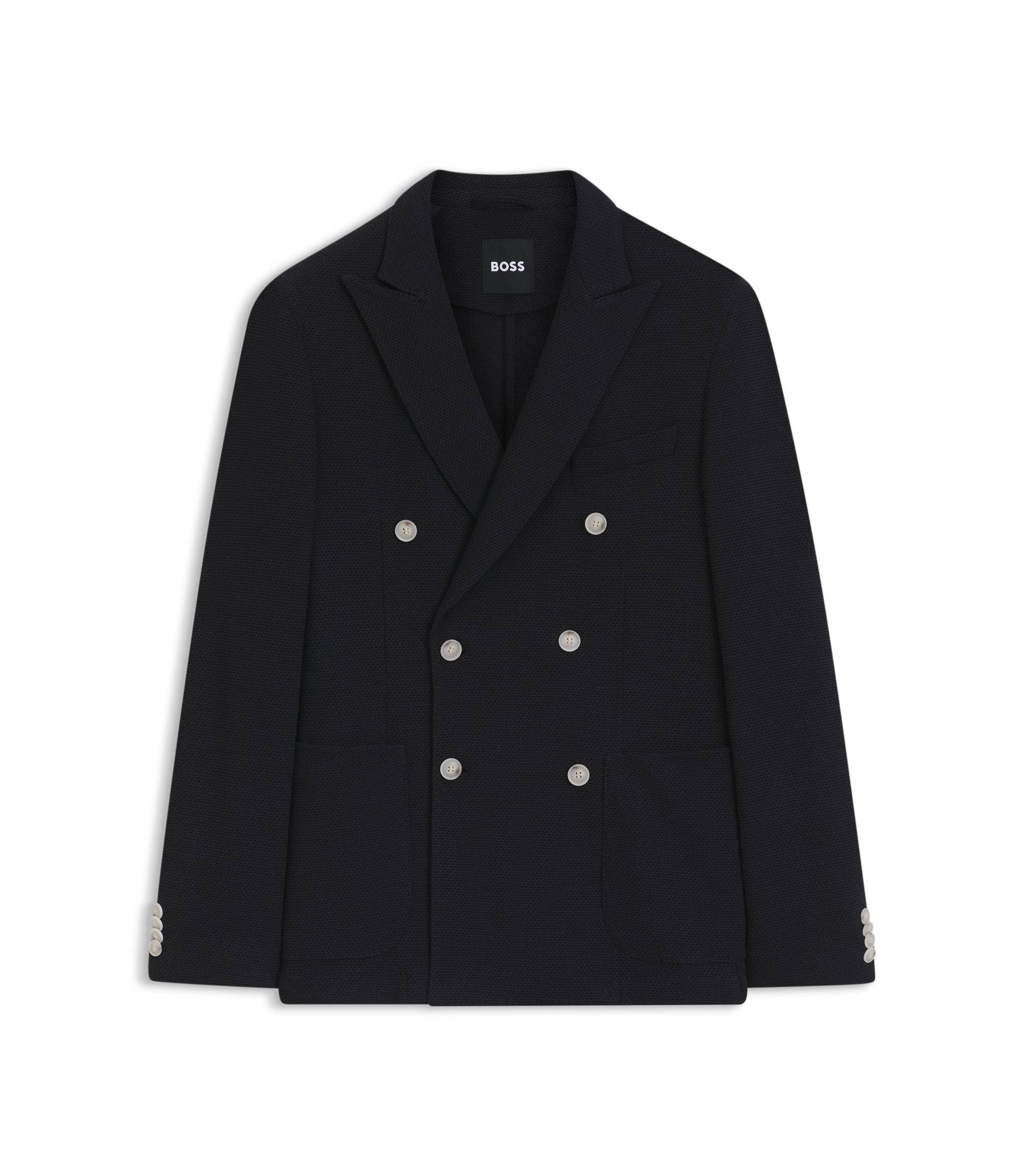 Boss Patterned Slim Fit Jacket In A Cotton Blend Dark Blue