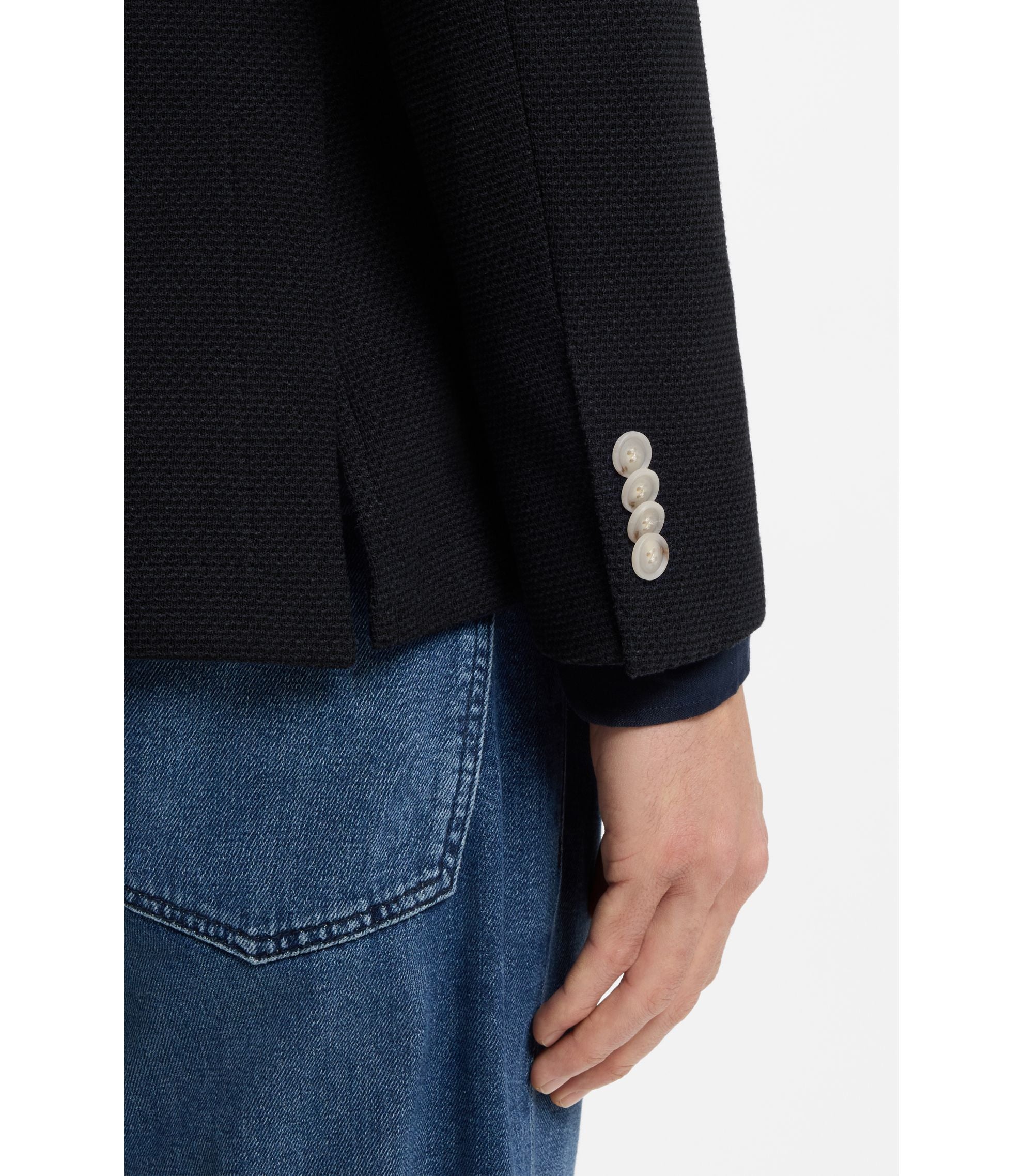 Boss Patterned Slim Fit Jacket In A Cotton Blend Dark Blue