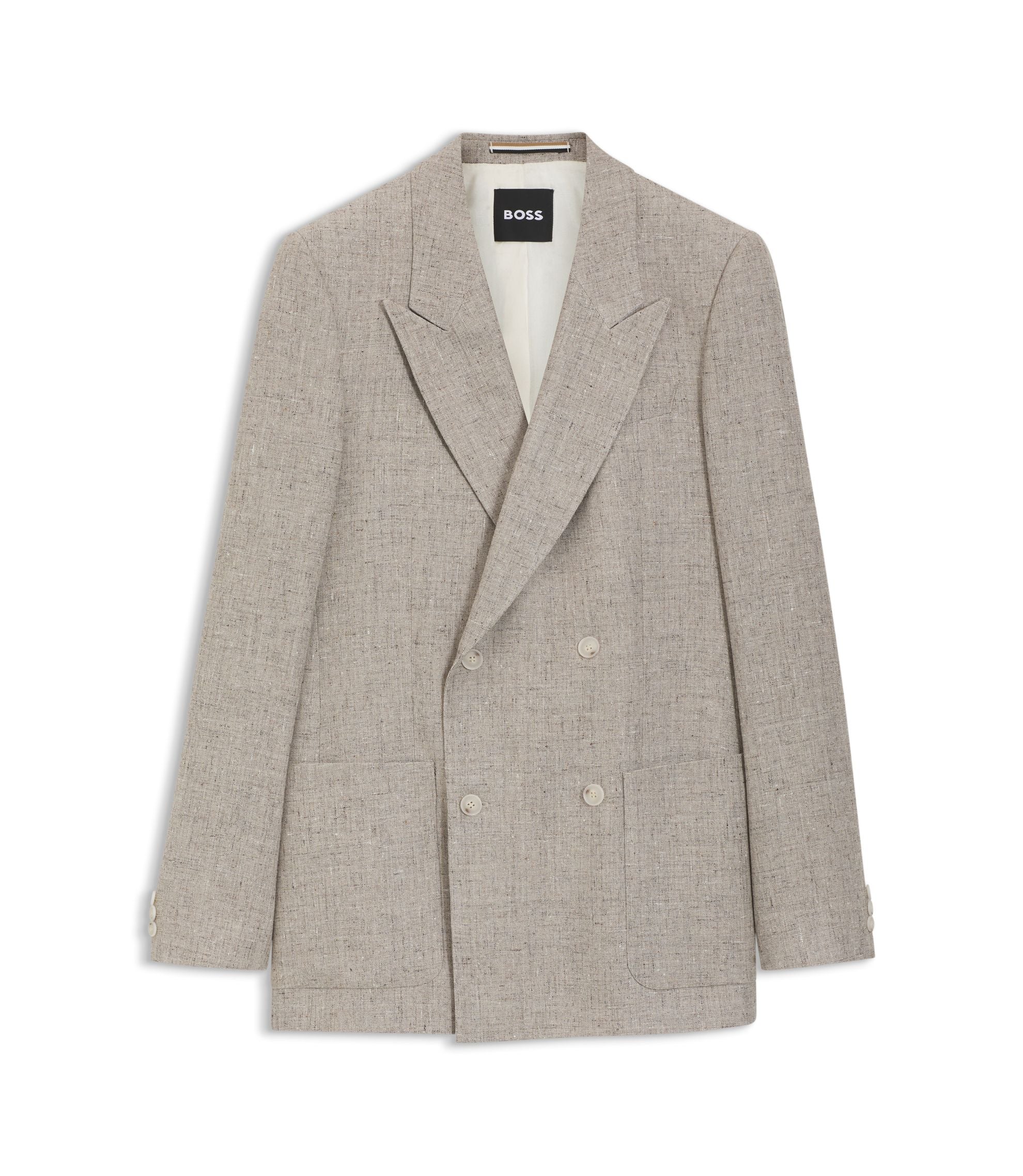 Boss Relaxed Fit Double Breasted Blazer With Micro Pattern Light Beige