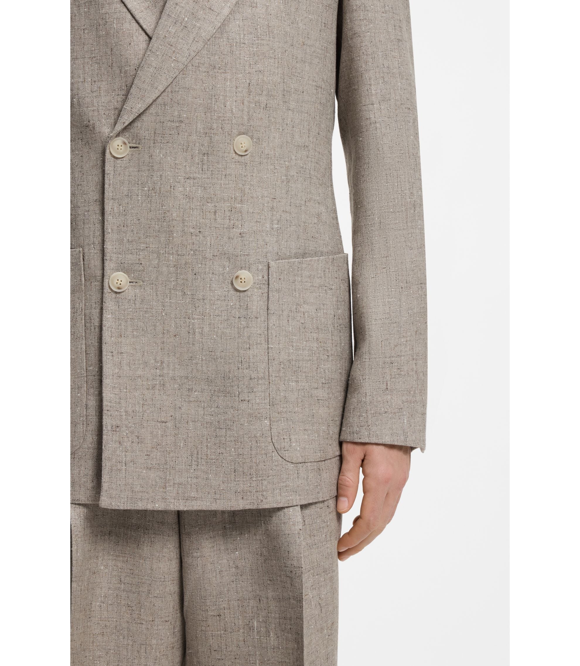 Boss Relaxed Fit Double Breasted Blazer With Micro Pattern Light Beige