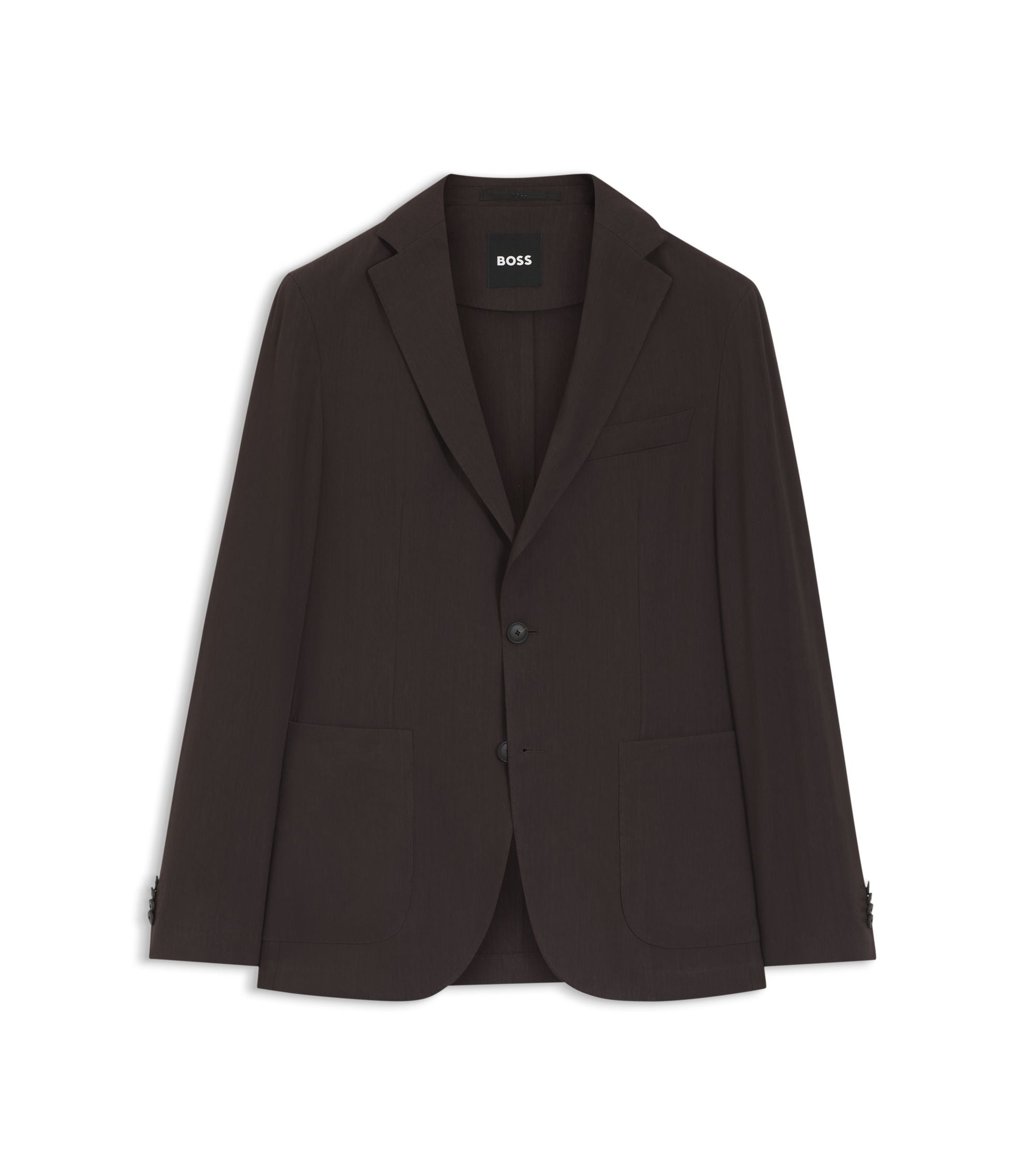Boss Slim Fit Jacket In Tech Linen Dark Brown