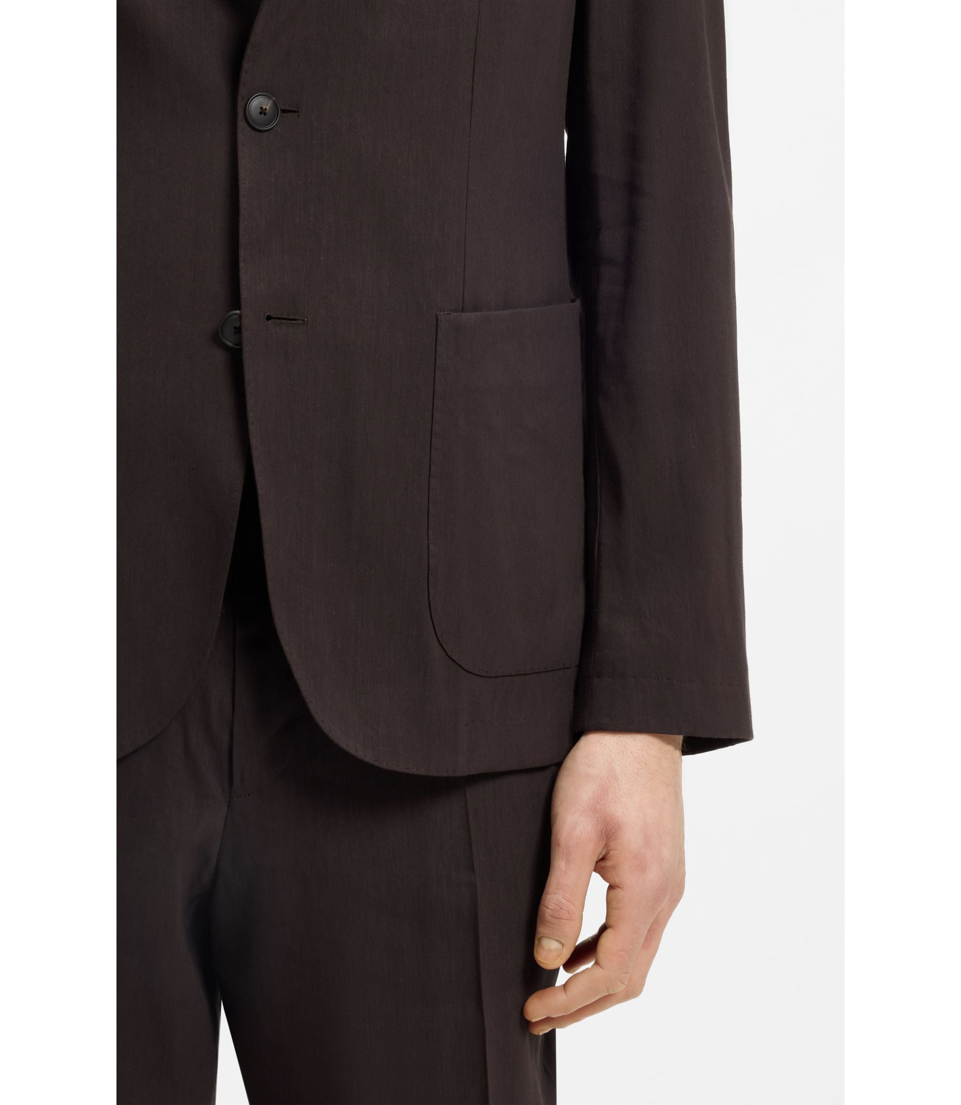 Boss Slim Fit Jacket In Tech Linen Dark Brown