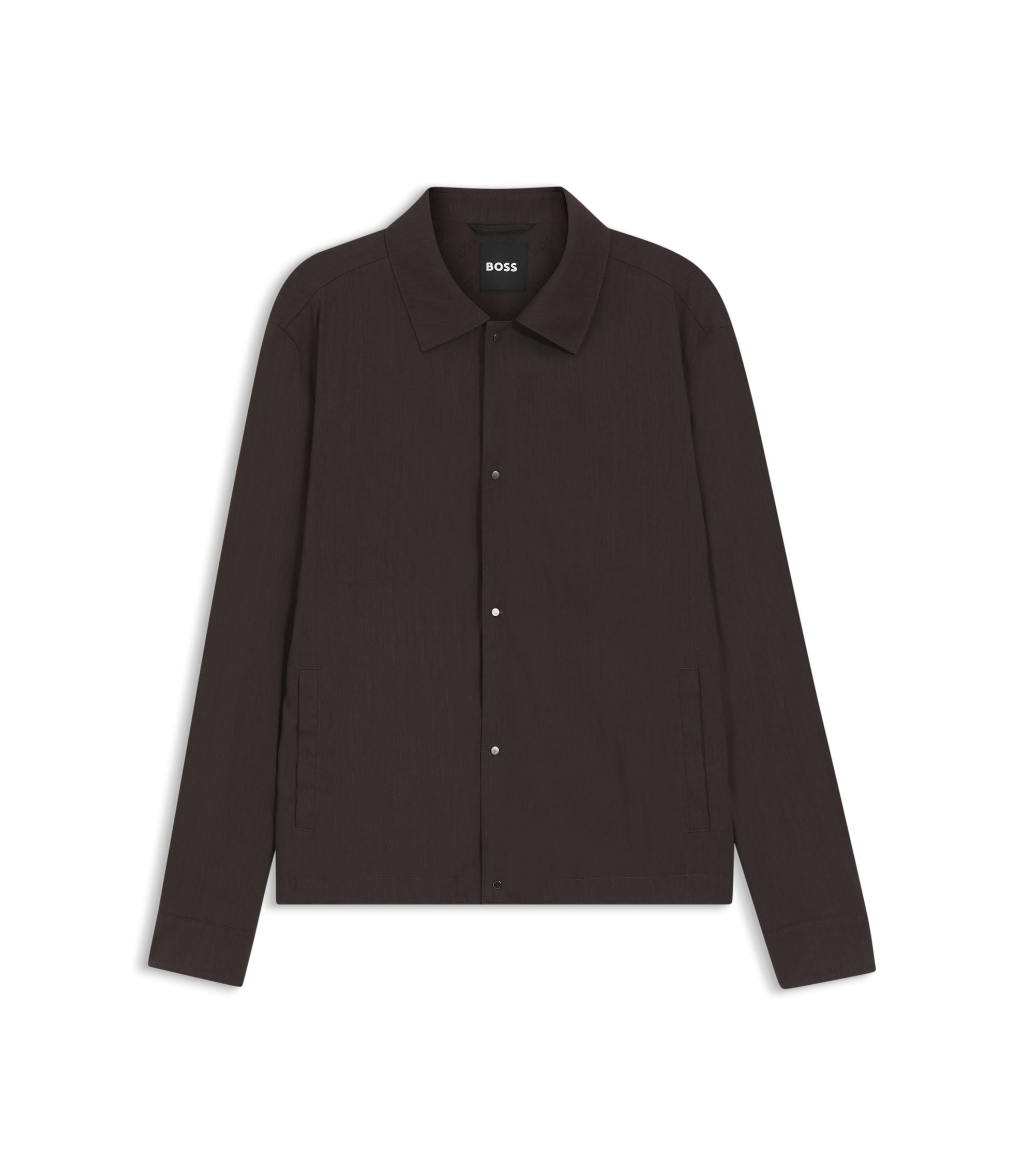 Boss Relaxed Fit Overshirt In A Linen Blend Dark Brown