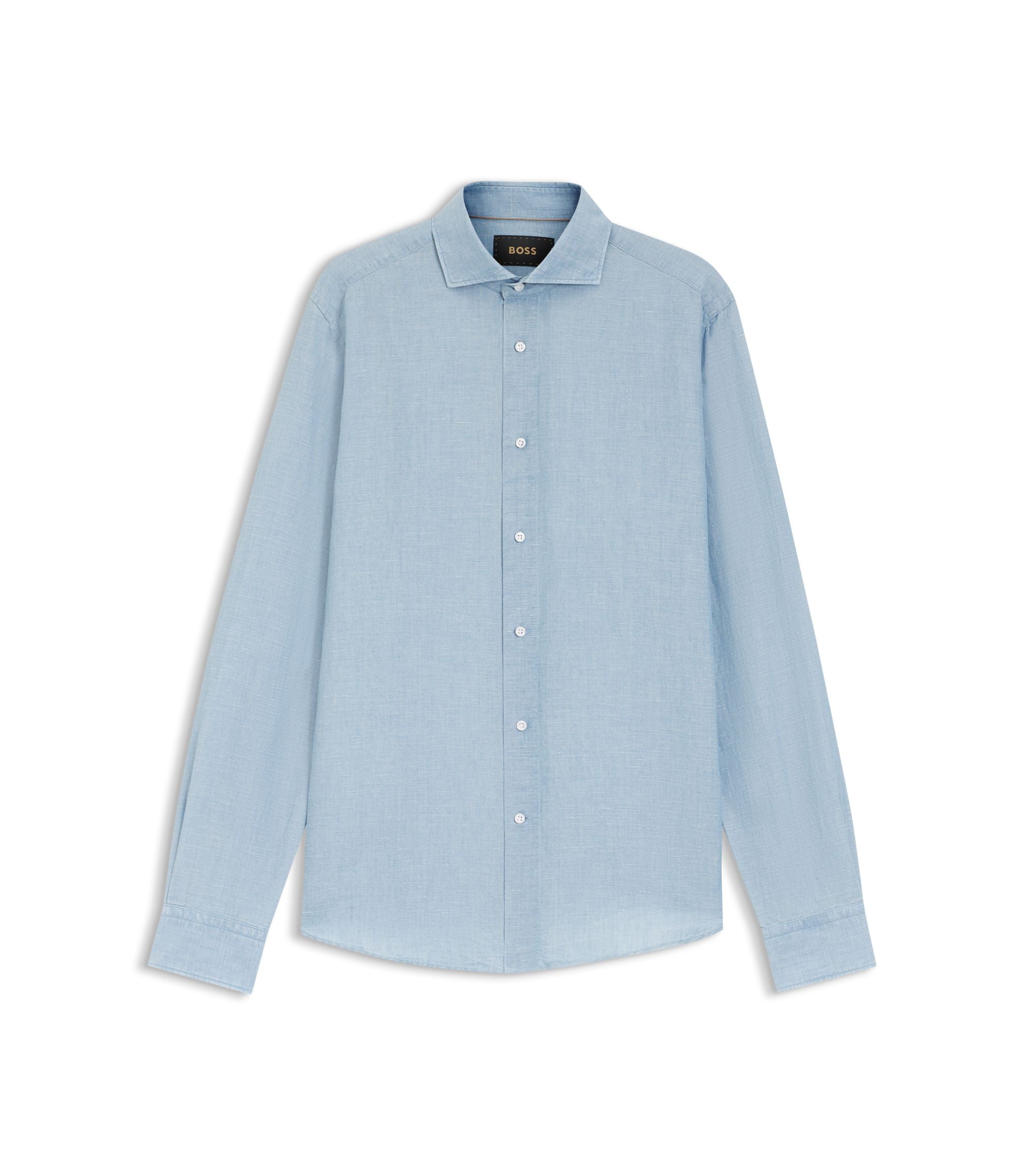 Boss Regular Fit Shirt In Italian Made Linen And Cotton Light Blue