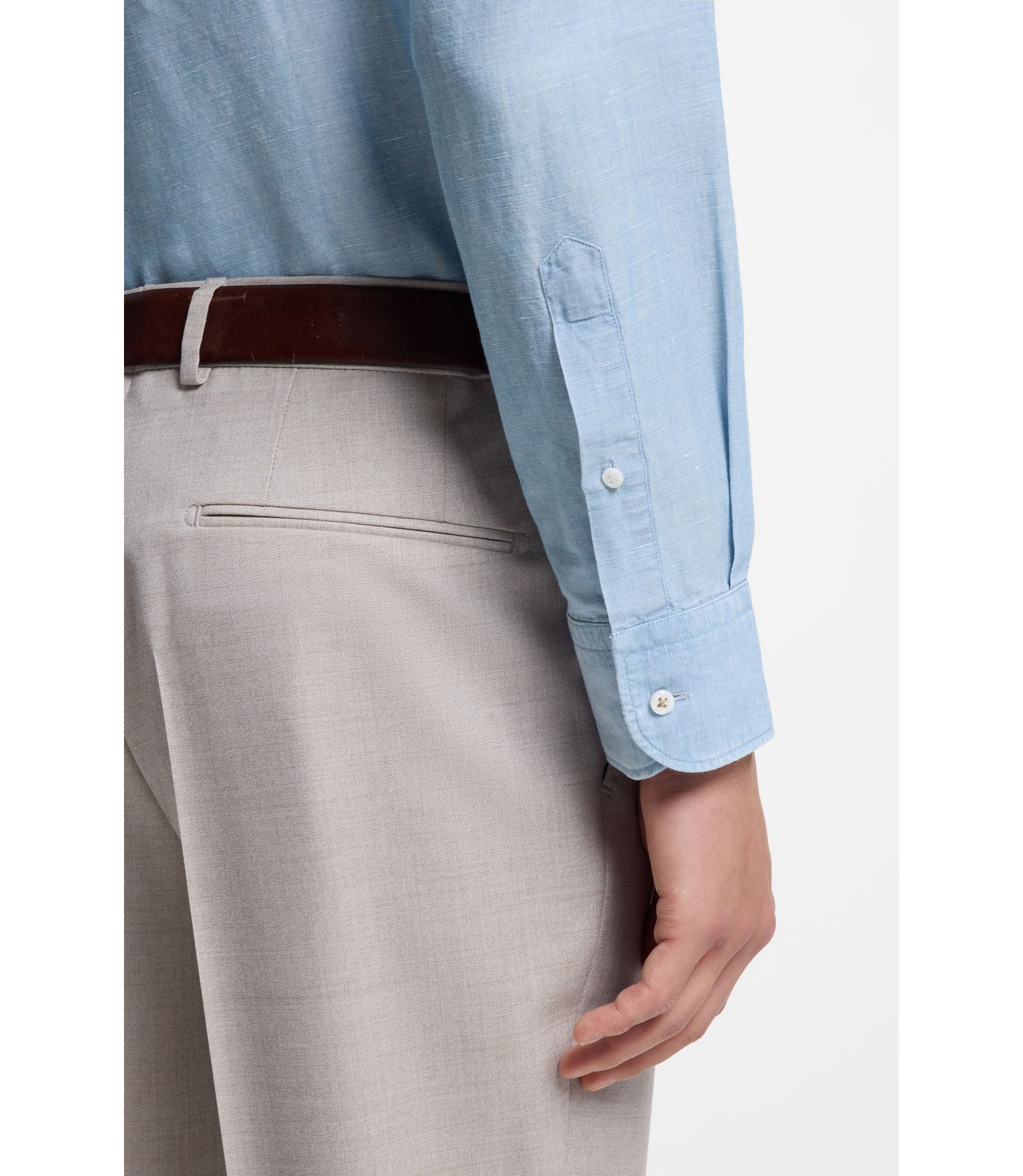 Boss Regular Fit Shirt In Italian Made Linen And Cotton Light Blue