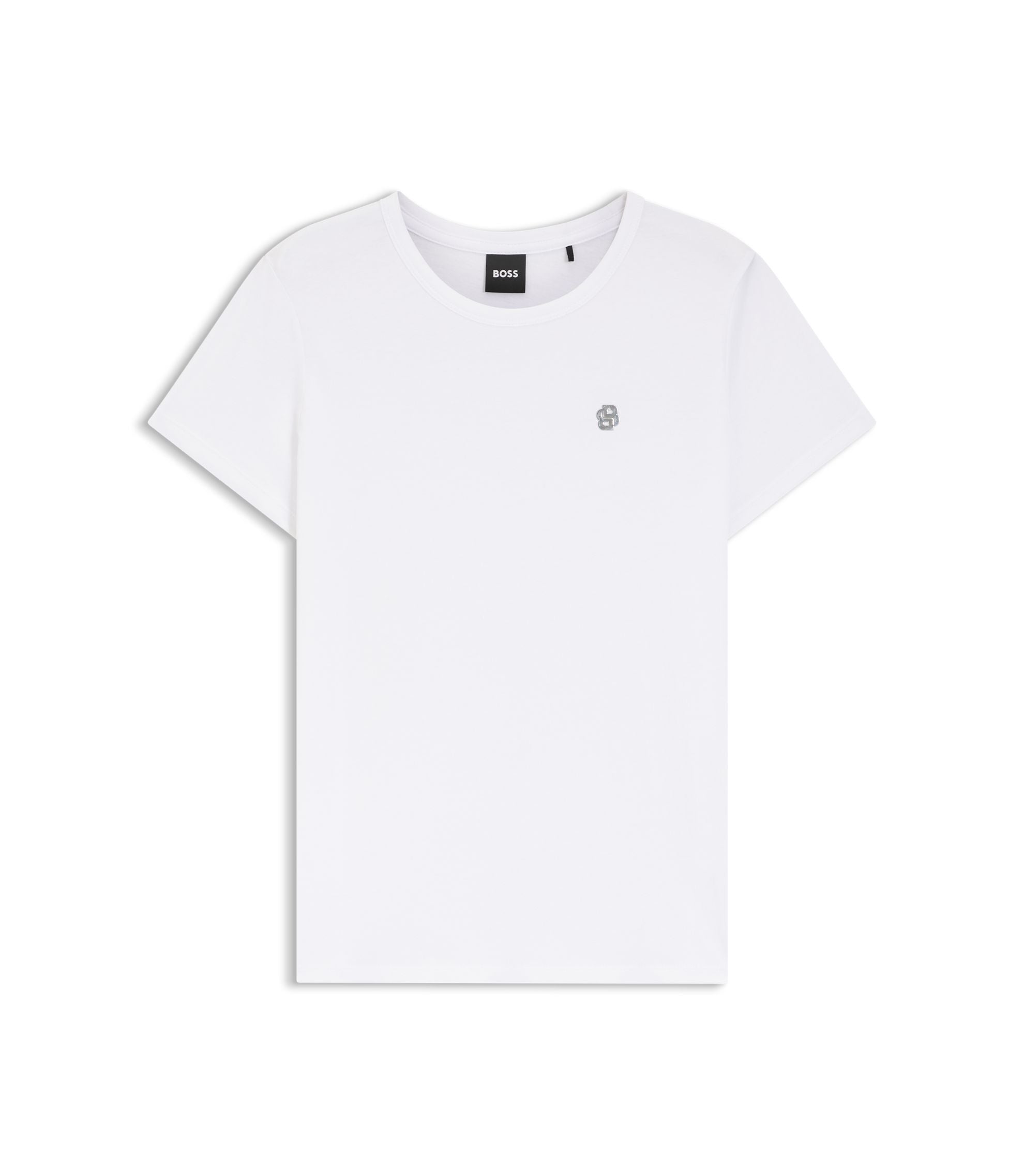 Boss Logo Artwork Slim Fit T Shirt In Cotton Jersey White Women's