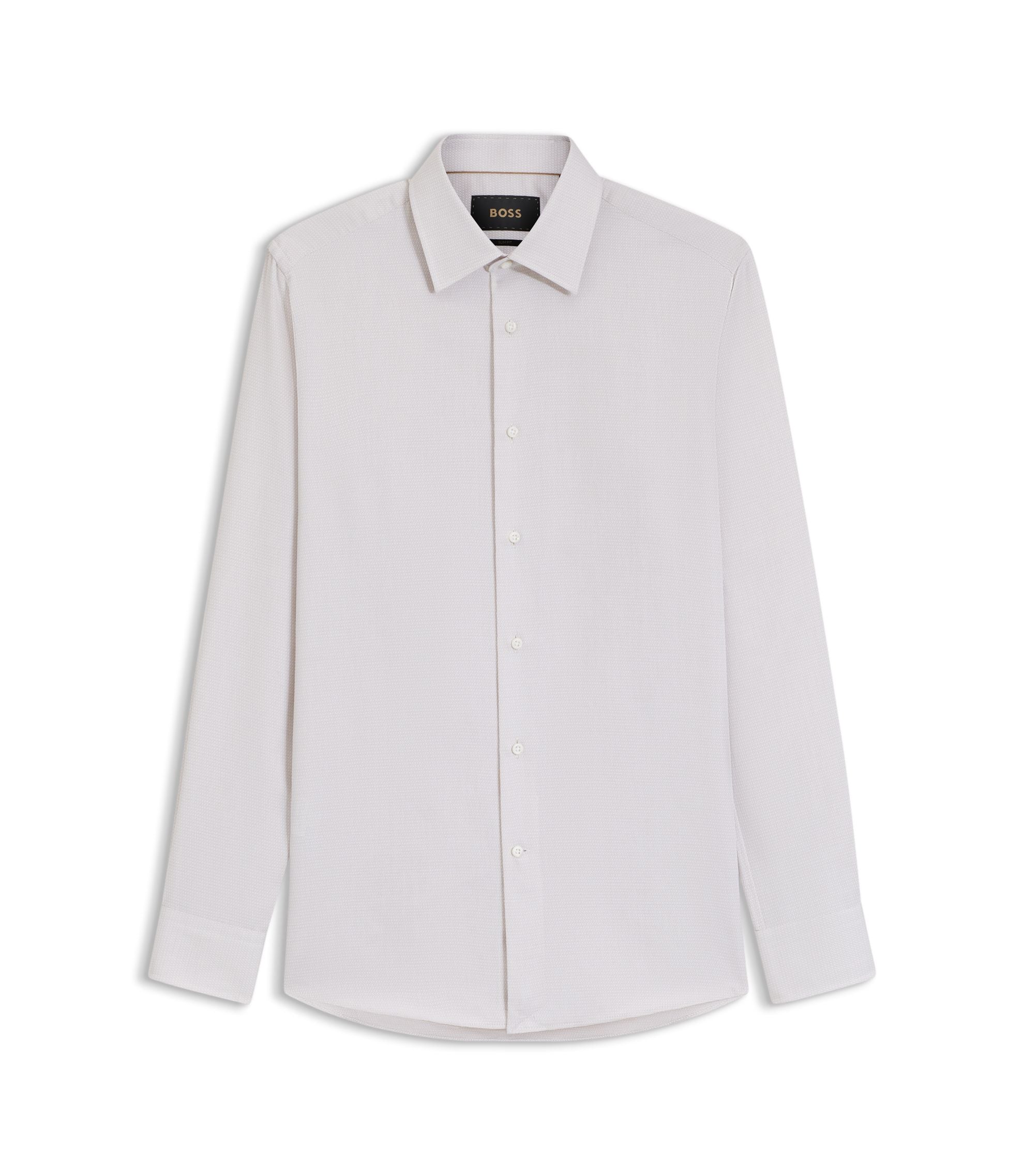 Boss Slim Fit Shirt In Italian Made Structured Cotton Beige