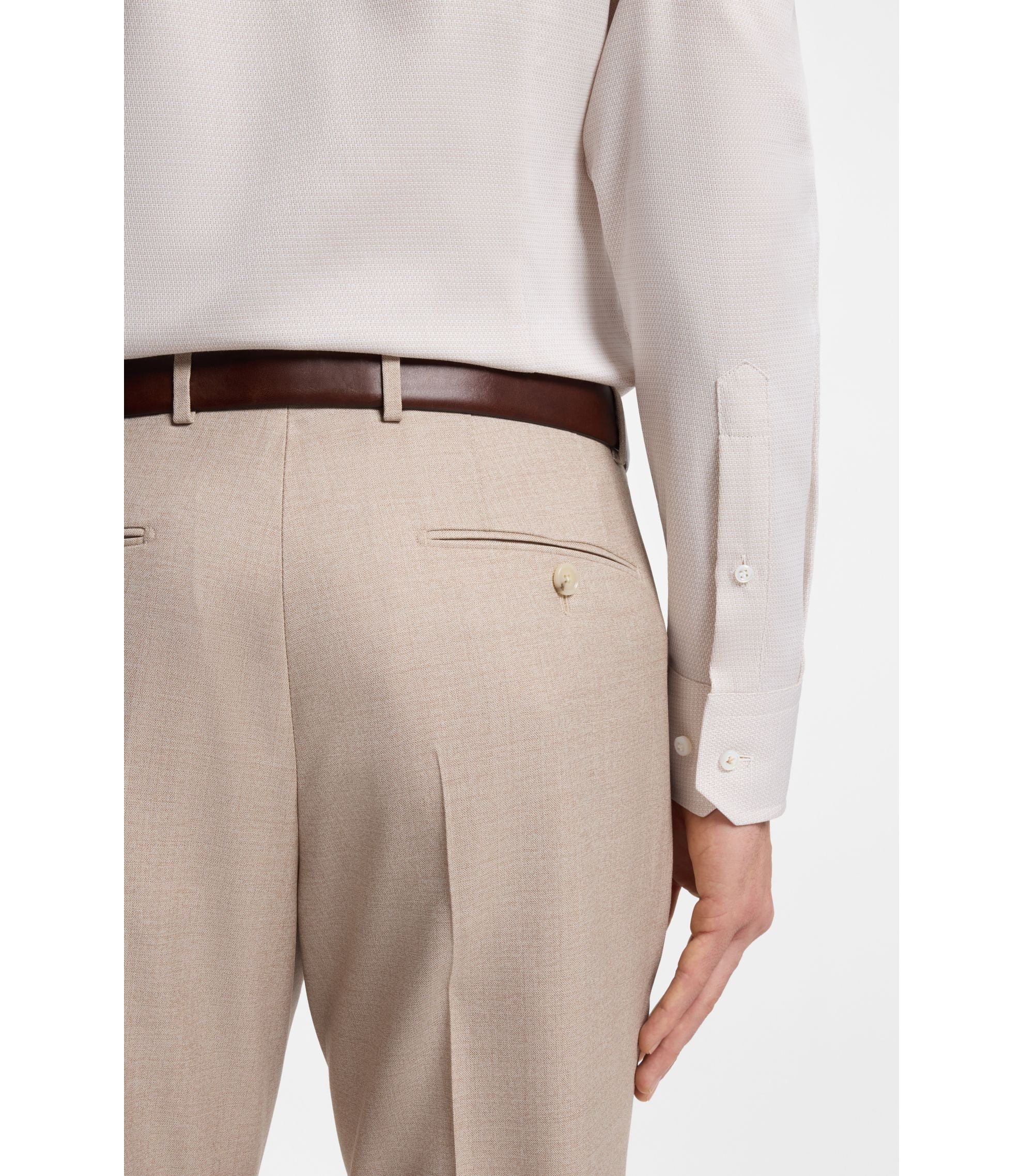 Boss Slim Fit Shirt In Italian Made Structured Cotton Beige