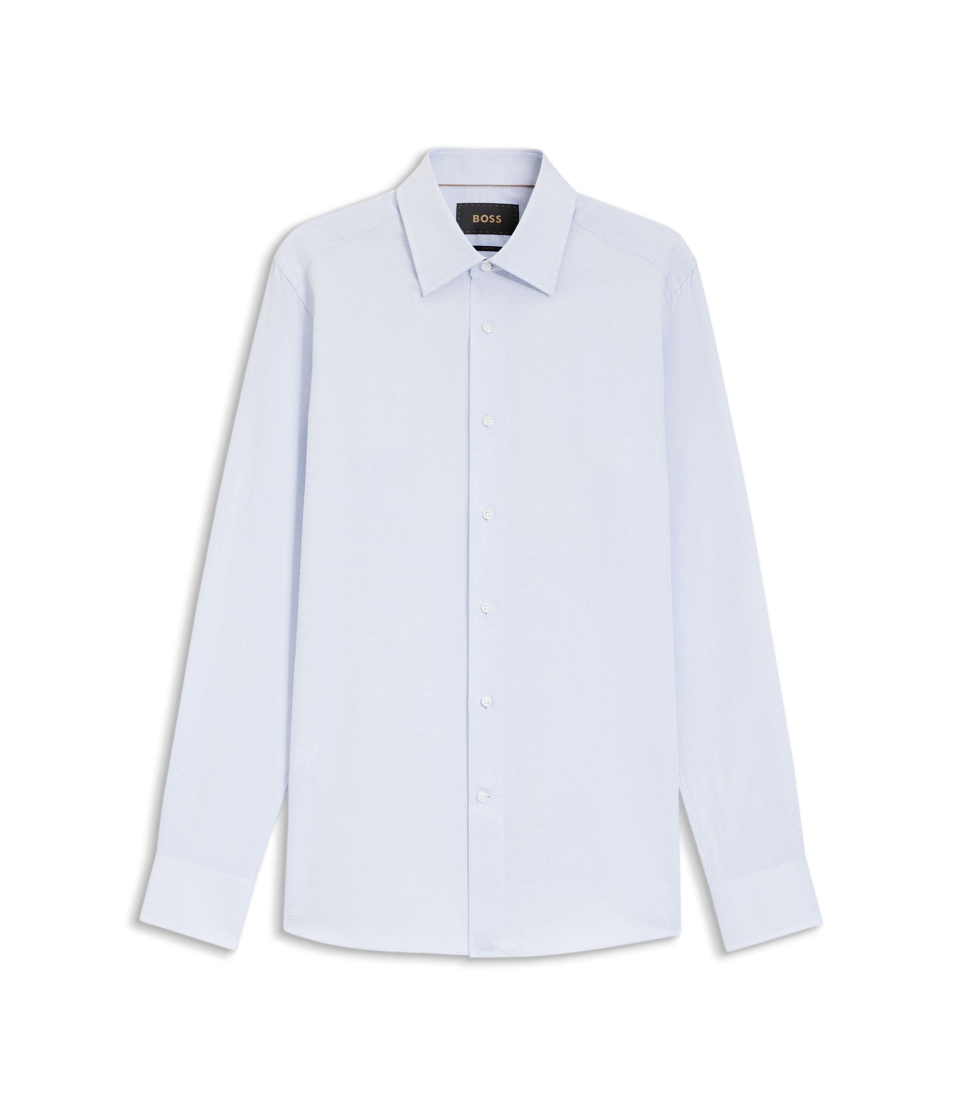Boss Slim Fit Shirt In Italian Made Structured Cotton Light Blue