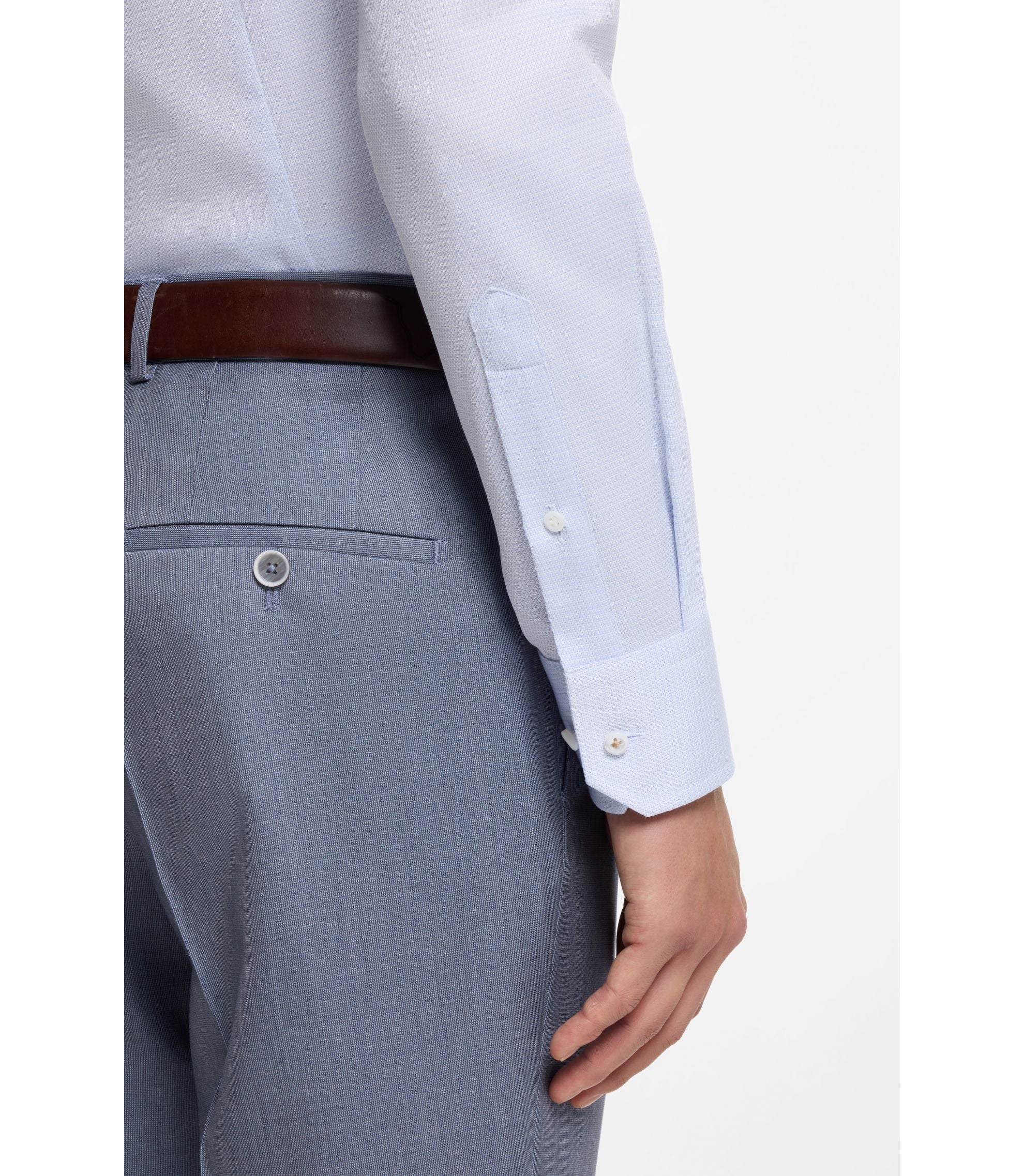 Boss Slim Fit Shirt In Italian Made Structured Cotton Light Blue
