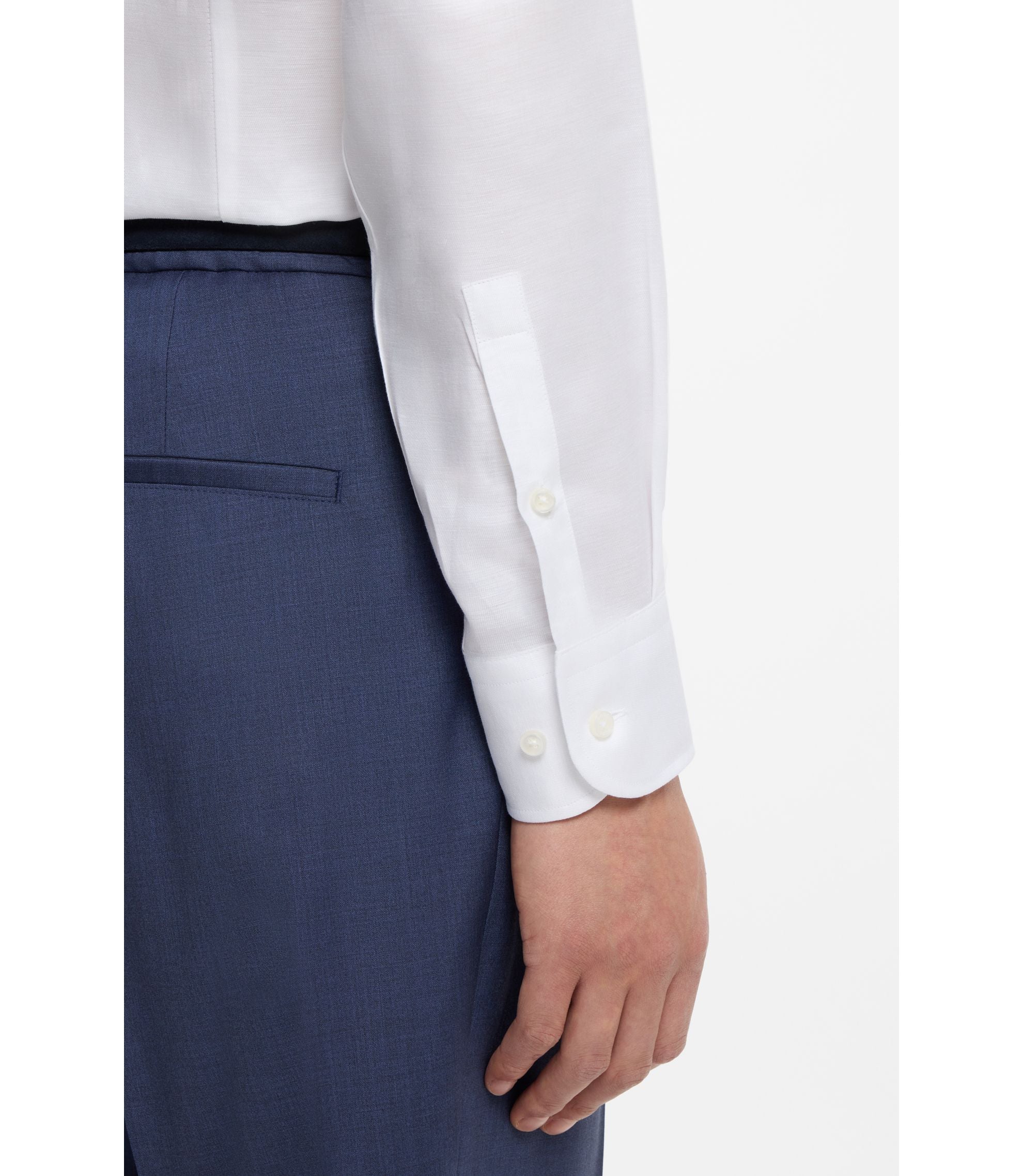 Boss Slim Fit Shirt In Linen Blend Twill White