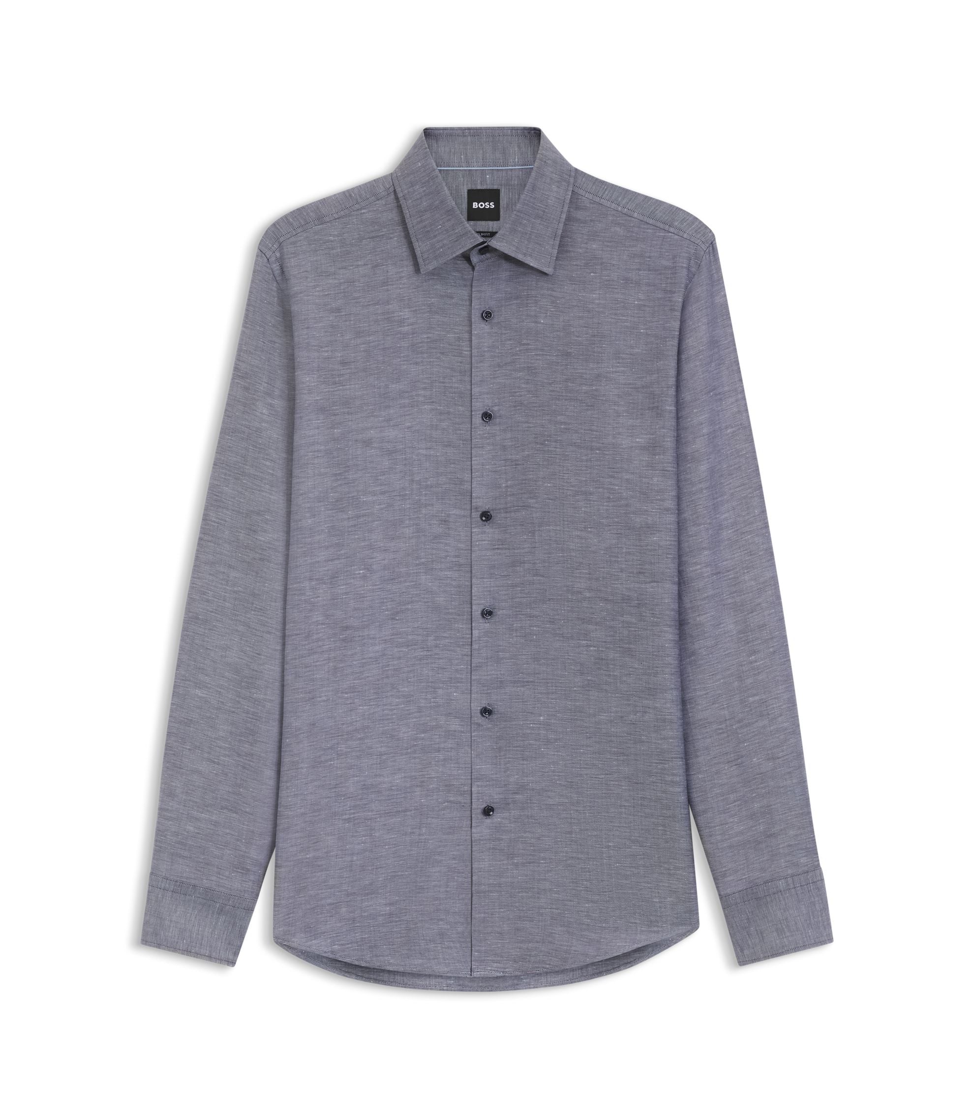 Boss Slim Fit Shirt In Linen Blend Twill Dark Blue