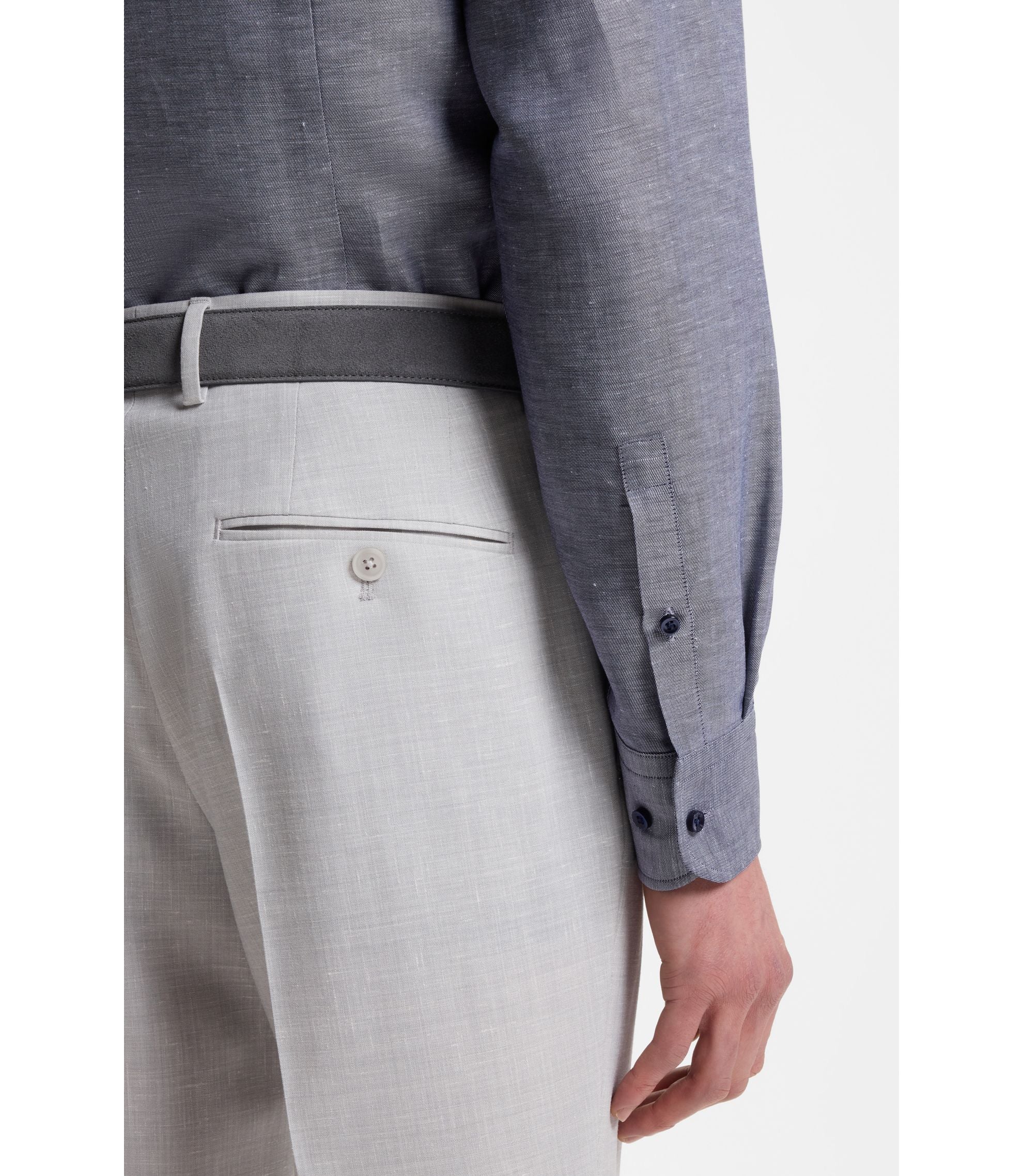 Boss Slim Fit Shirt In Linen Blend Twill Dark Blue
