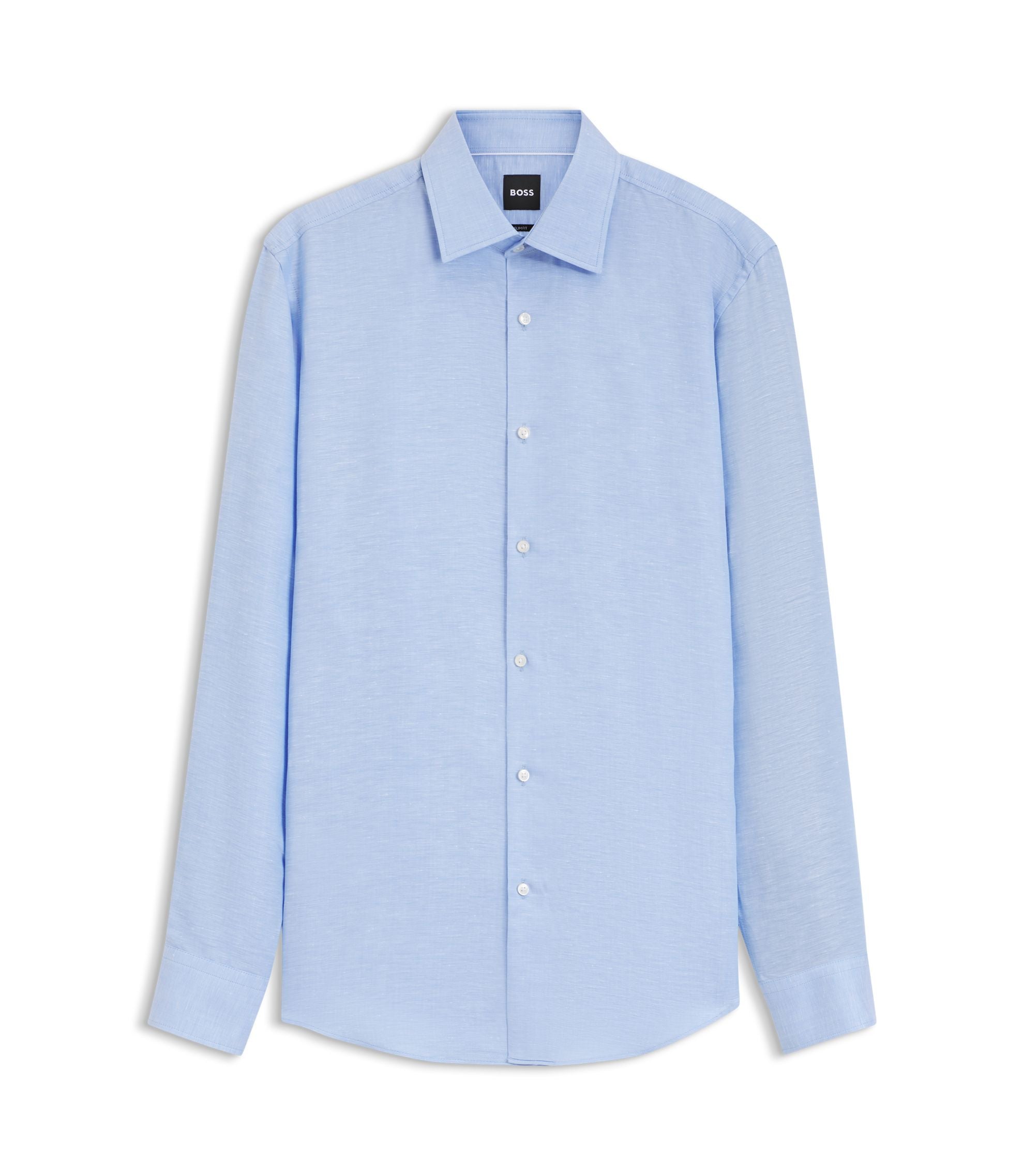 Boss Slim Fit Shirt In Linen Blend Twill Light Blue