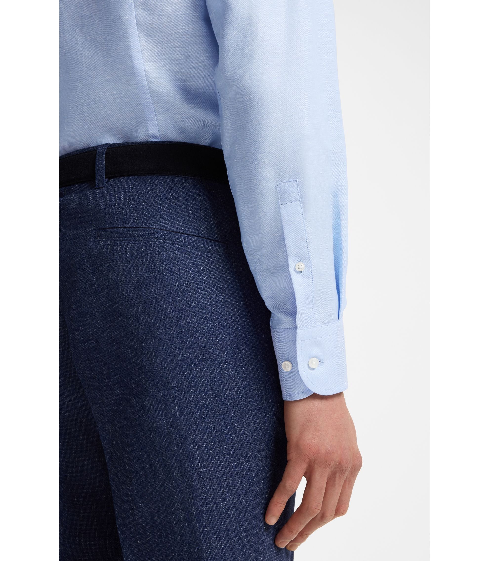 Boss Slim Fit Shirt In Linen Blend Twill Light Blue