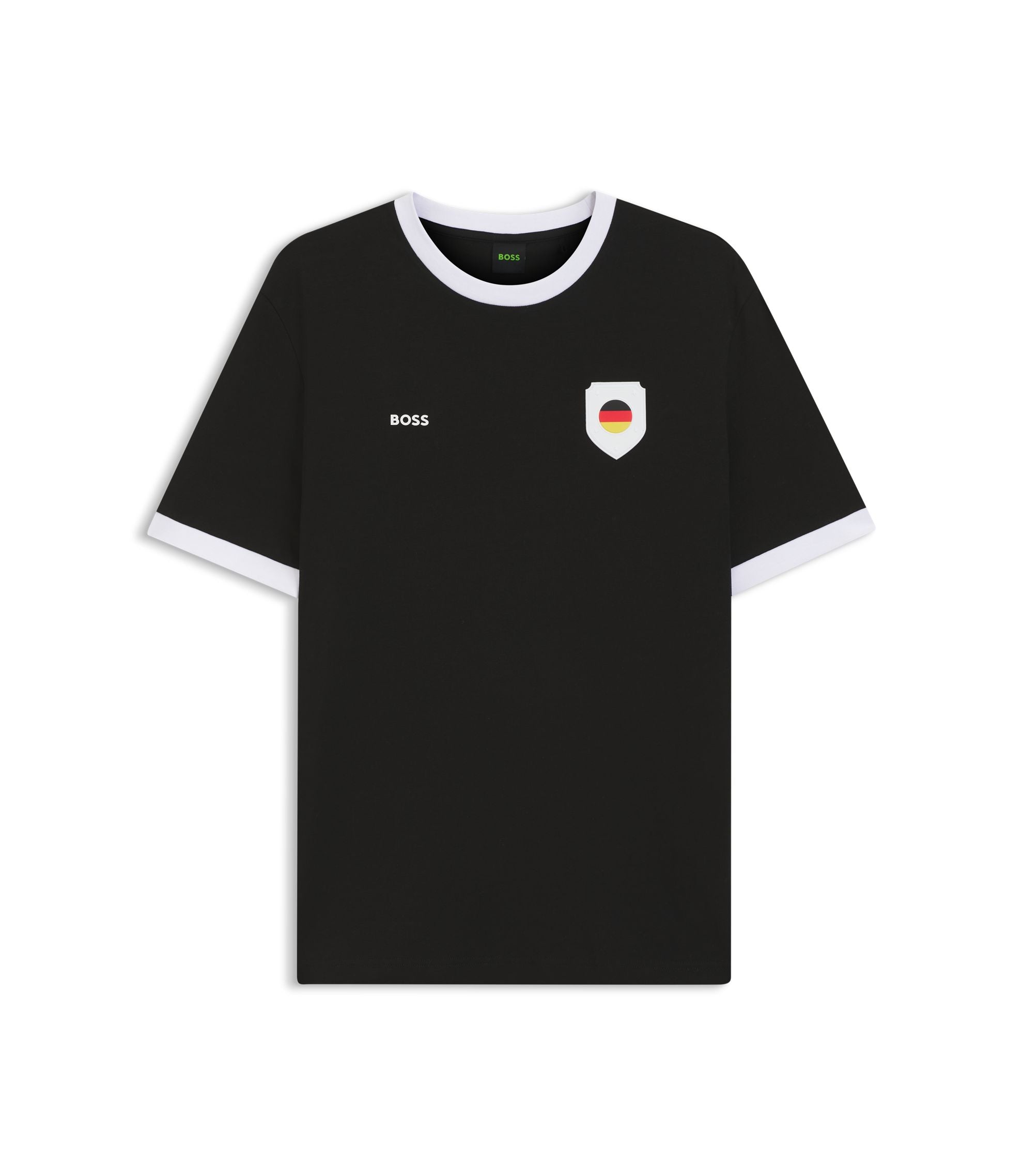 Boss Stretch Cotton T Shirt With Country Flag And Logo Germany Black