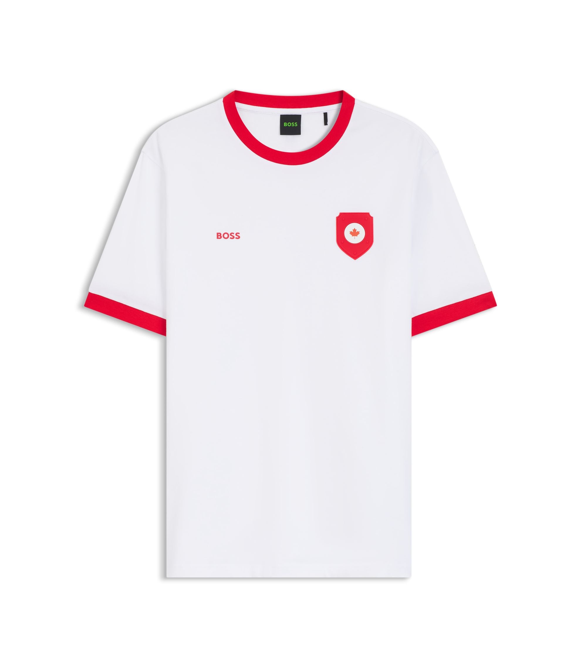 Boss Stretch Cotton T Shirt With Country Flag And Logo Canada White