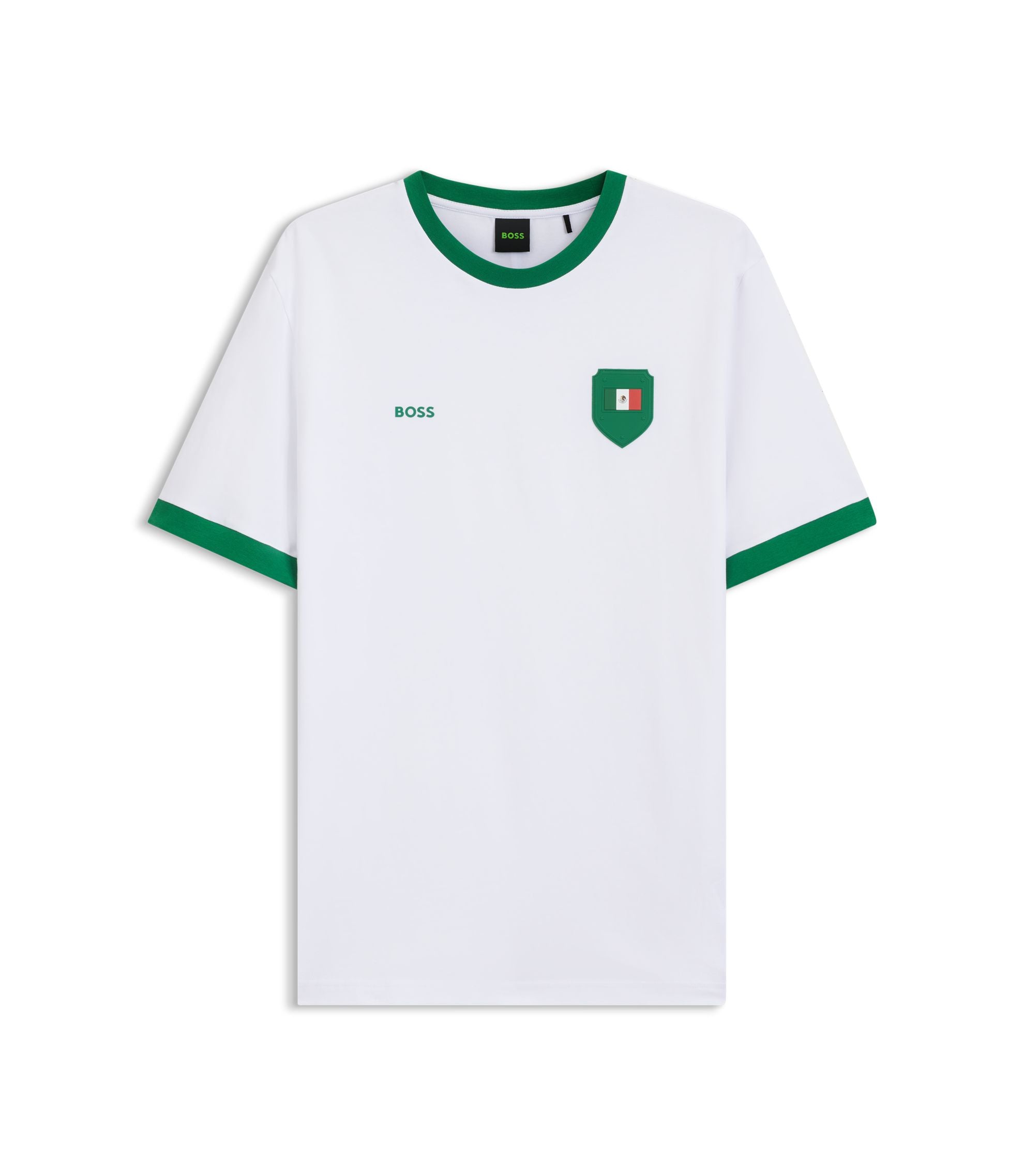 Boss Stretch Cotton T Shirt With Country Flag And Logo Mexico White